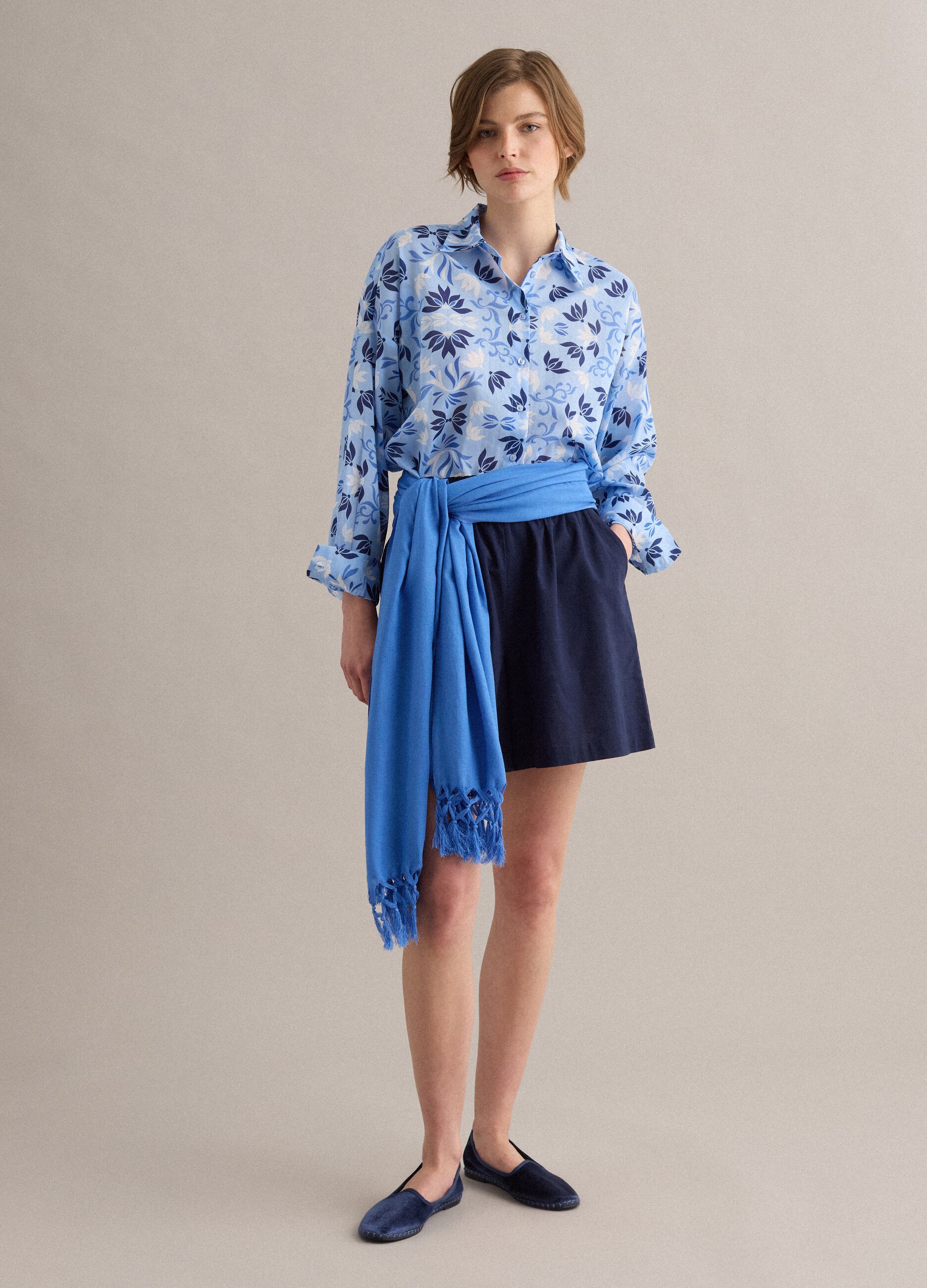 Light Blue Short-Sleeve Pure Cotton Shirt