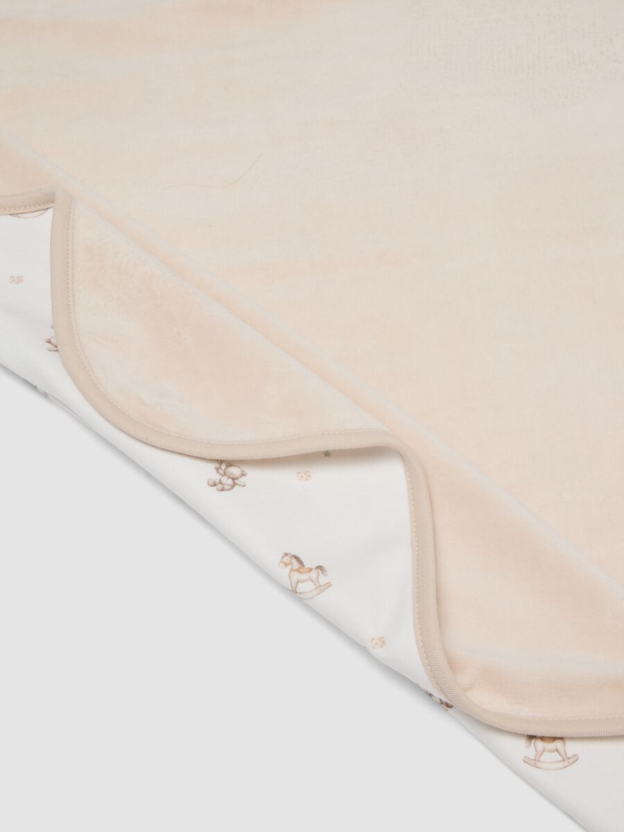 Beige printed organic cotton blend baby blanket_2