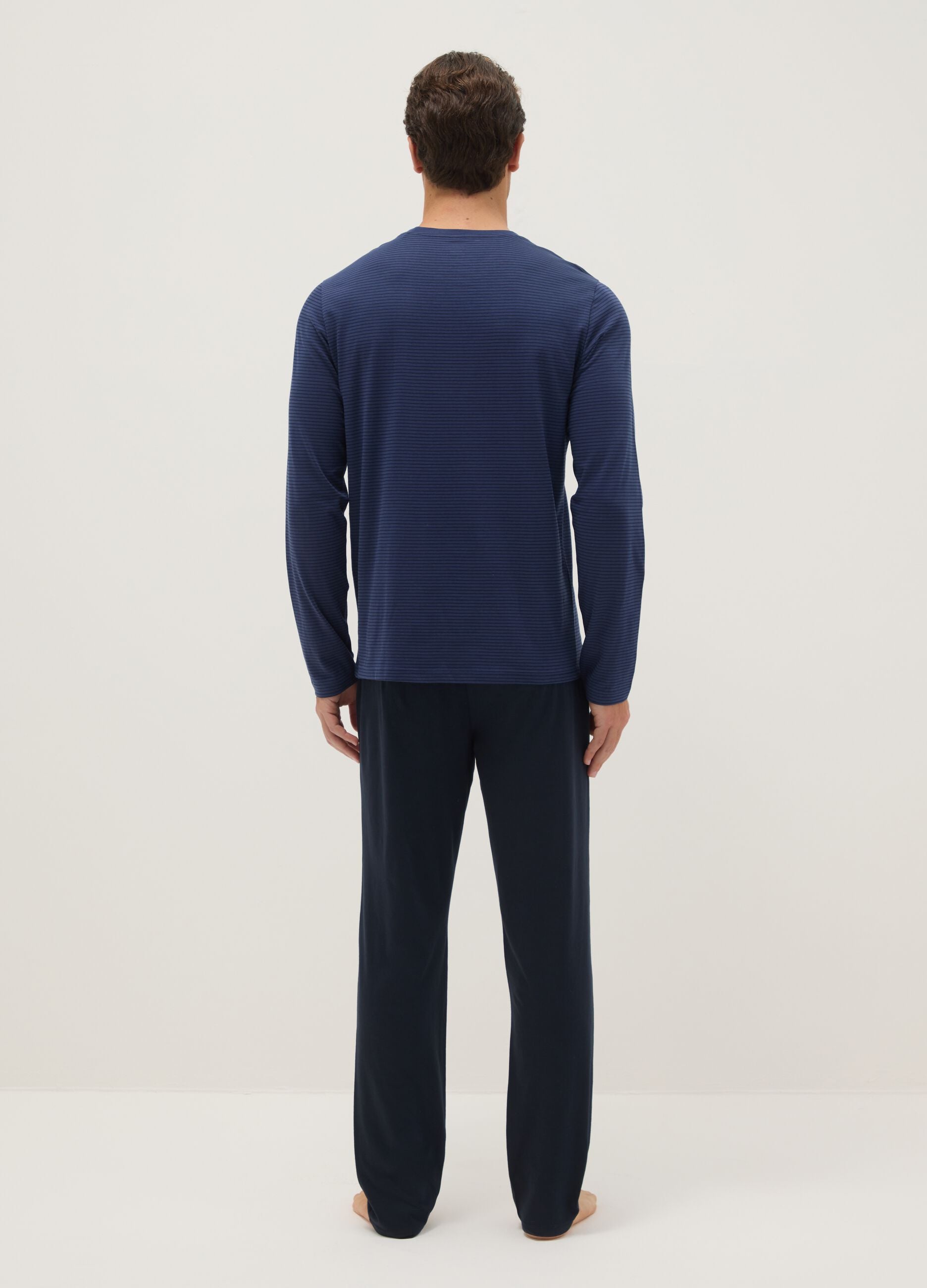 Long blue pyjamas in pure cotton, regular fit