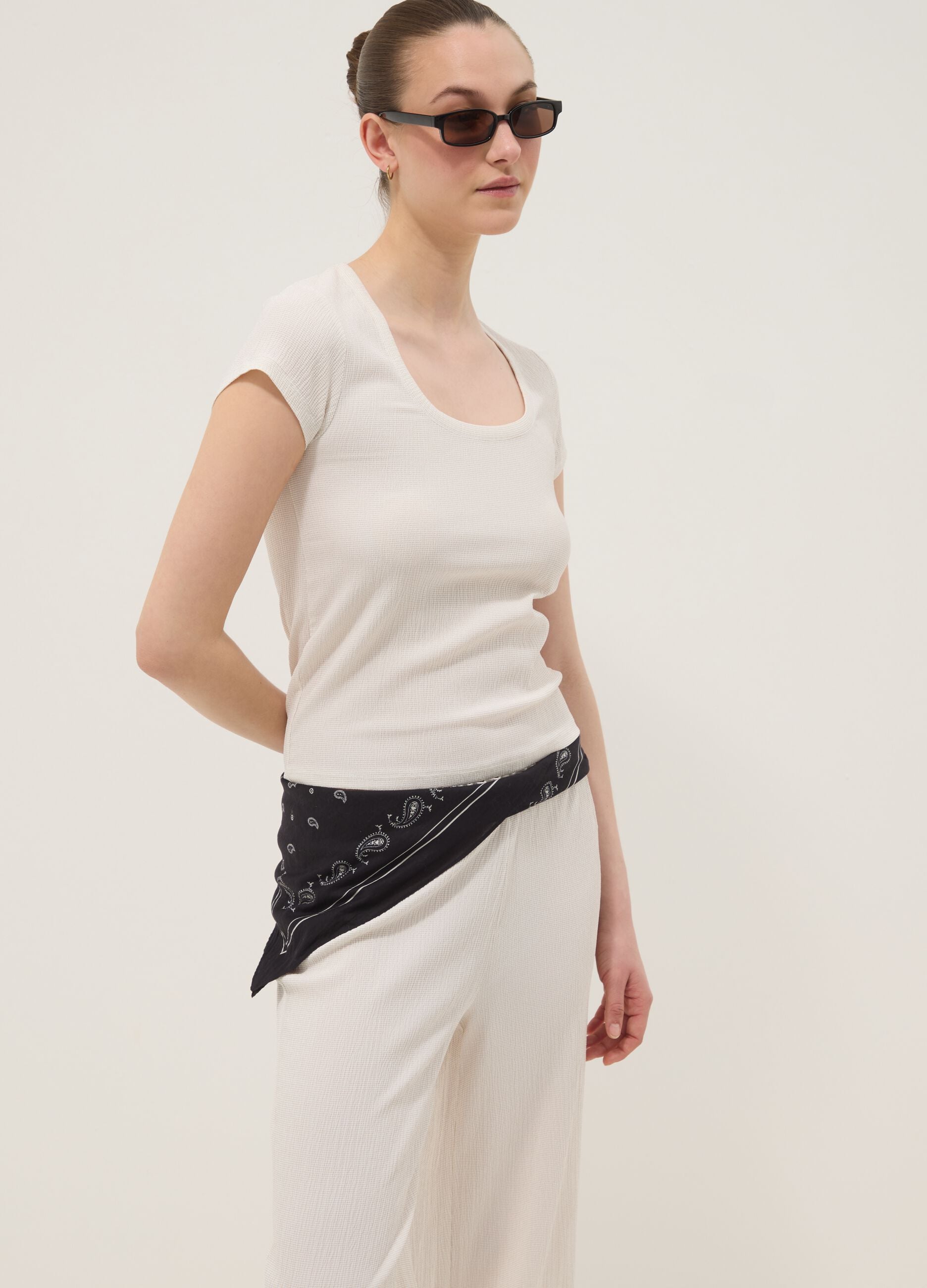 Beige stretch-fabric palazzo trousers