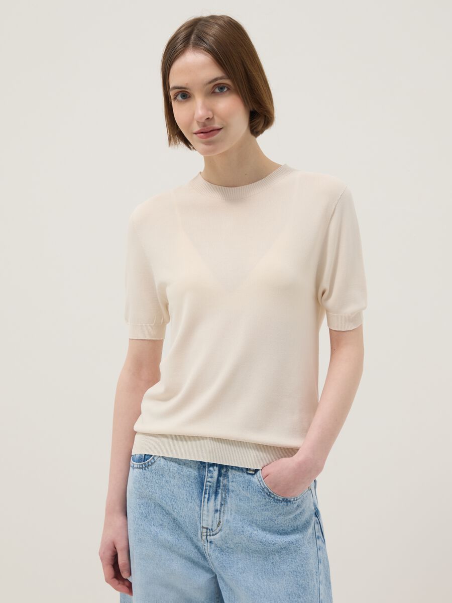 T-shirt in misto viscosa beige regular fit_0