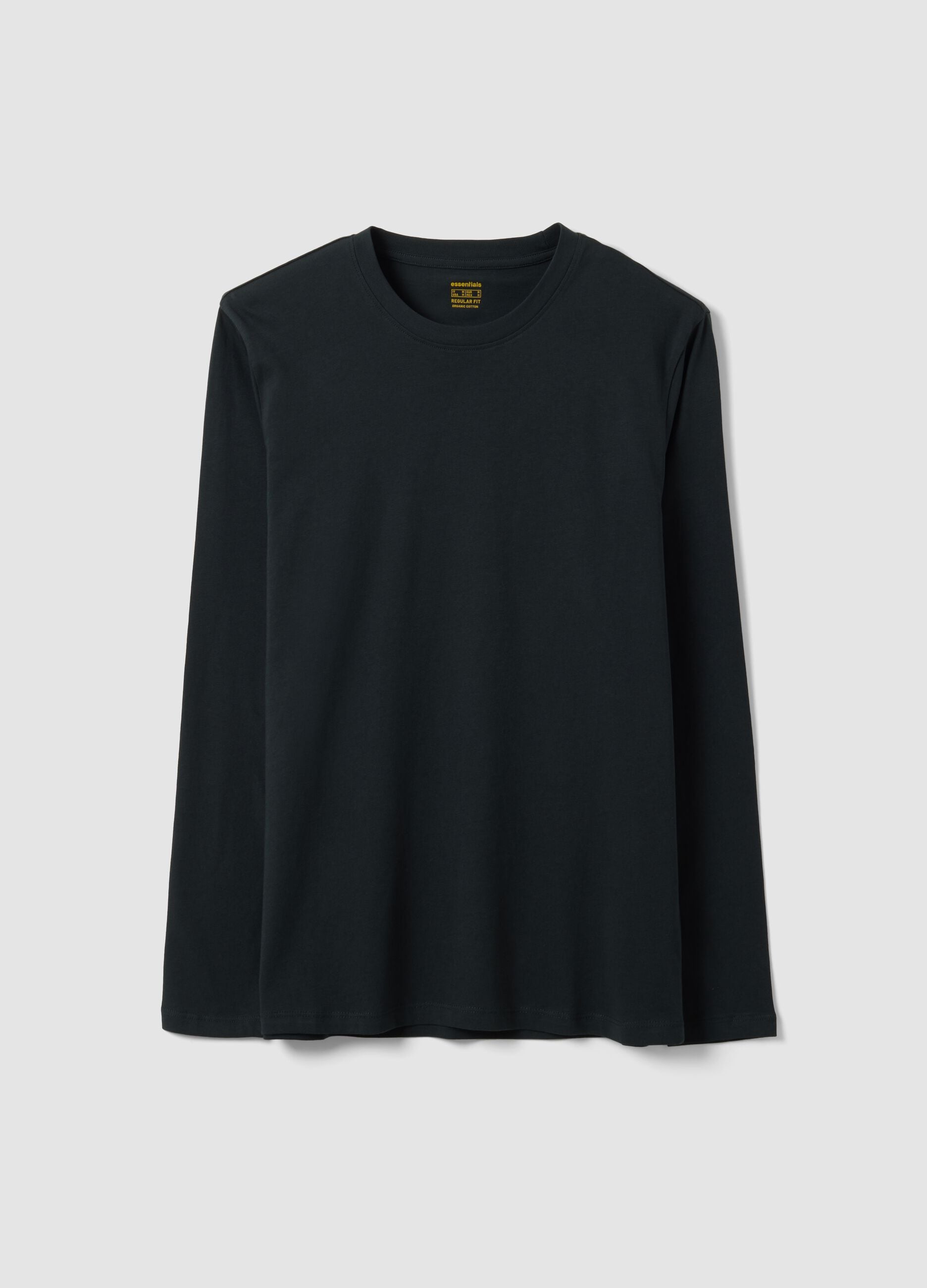 Black long-sleeve T-shirt in 100% organic cotton with crew neck