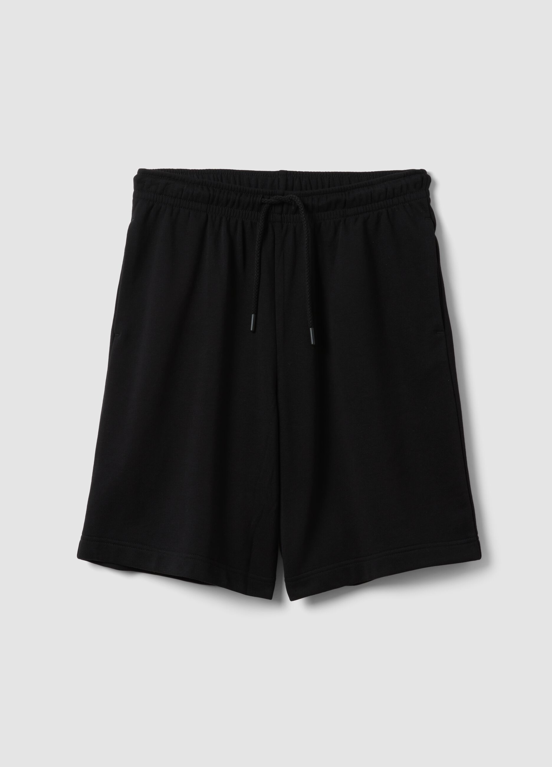 Black cotton-blend regular-fit shorts with elasticated waist