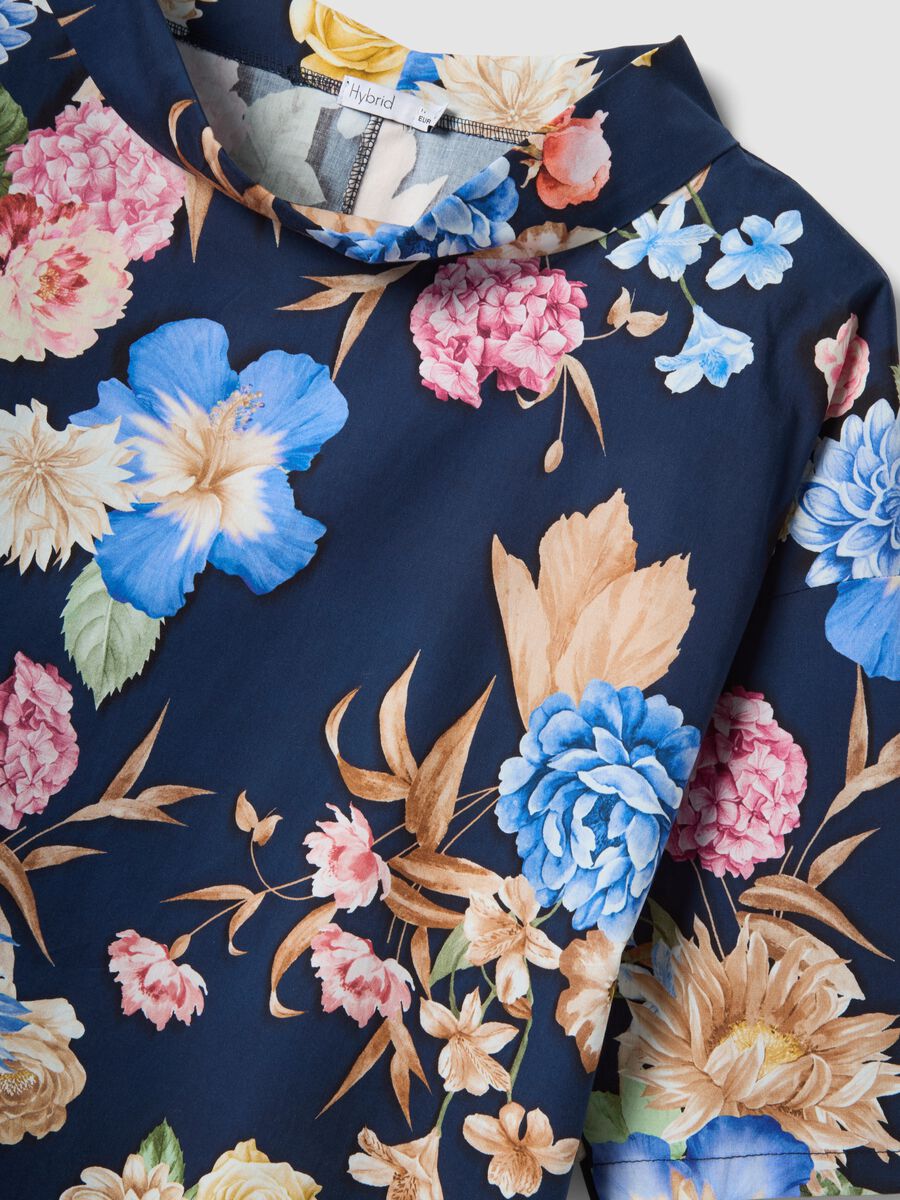 Blue floral stretch-cotton top_5