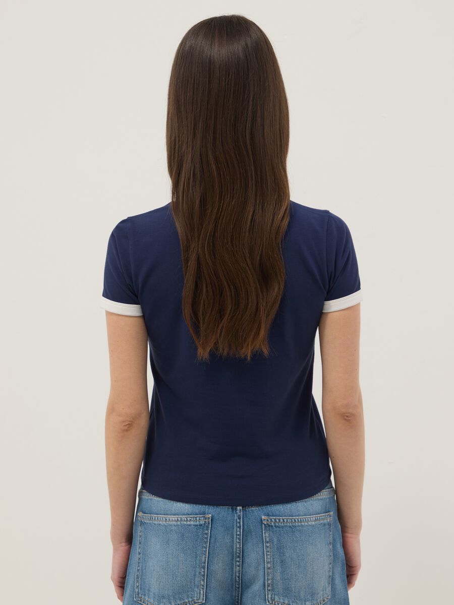 Regular fit blue stretch cotton T-shirt with print_3
