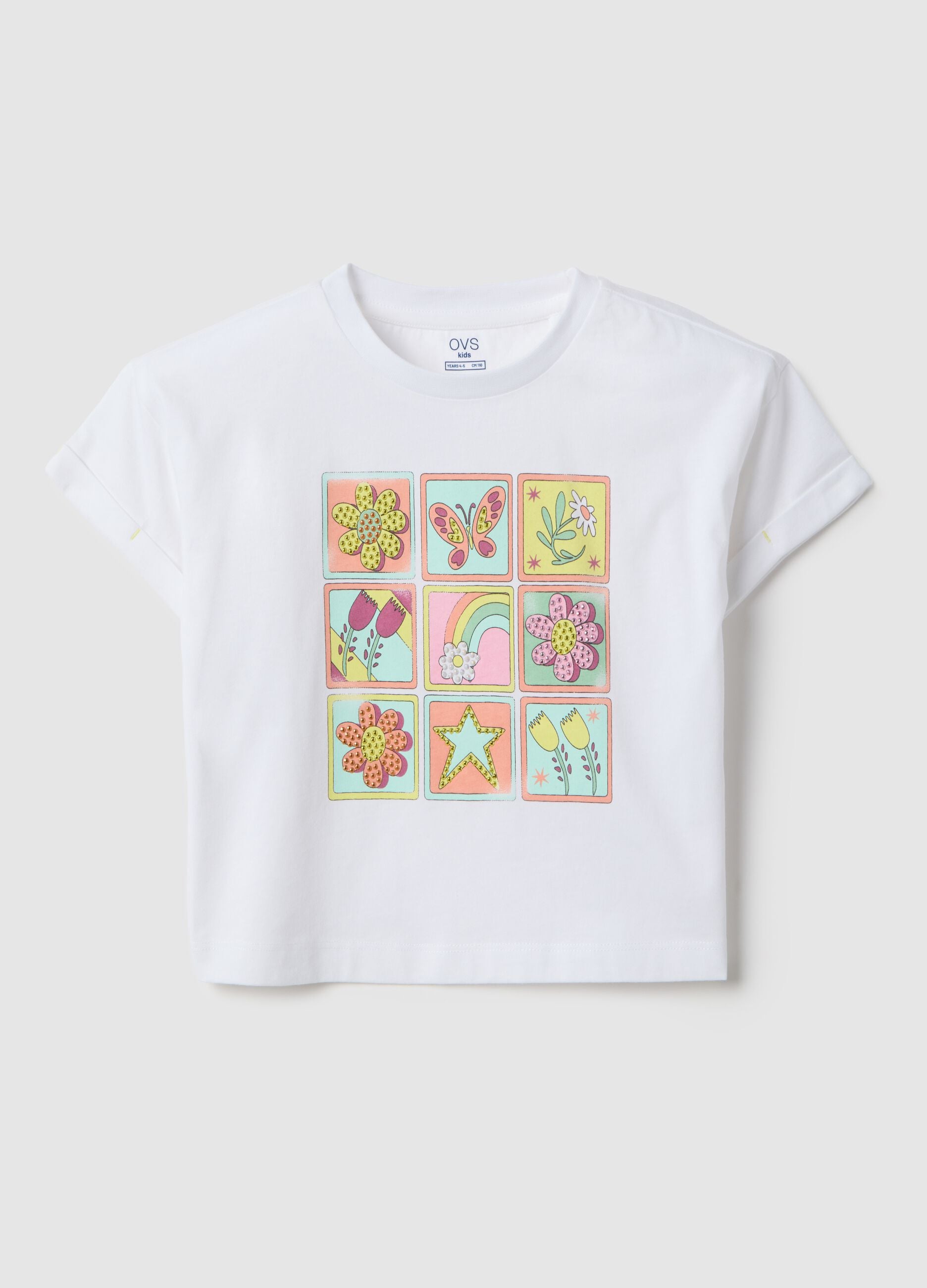 Girls' white pure cotton t-shirt regular fit with print