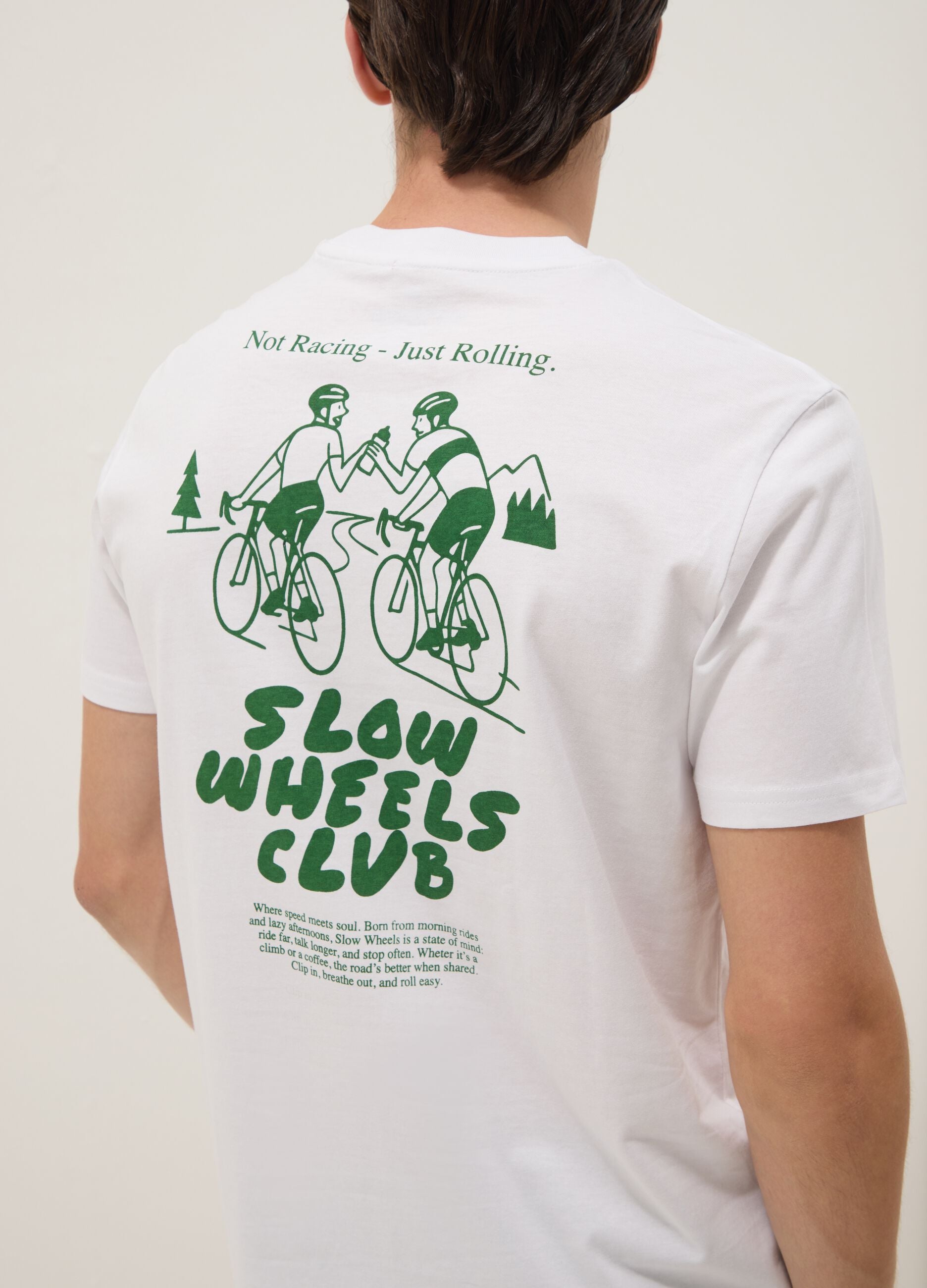 White pure cotton T-shirt with chest print, regular fit