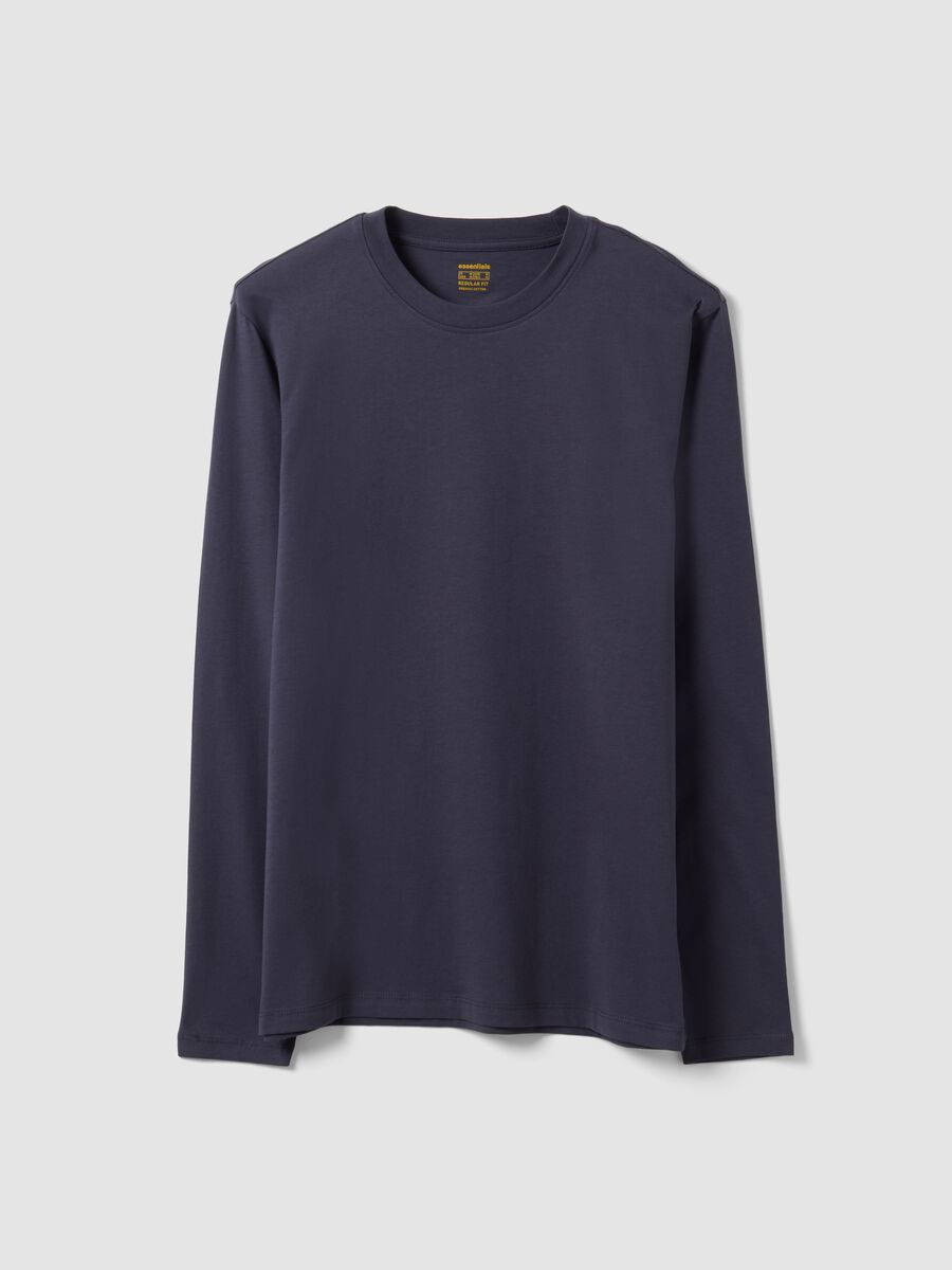 Grey long-sleeve crew-neck T-shirt in pure organic cotton_0