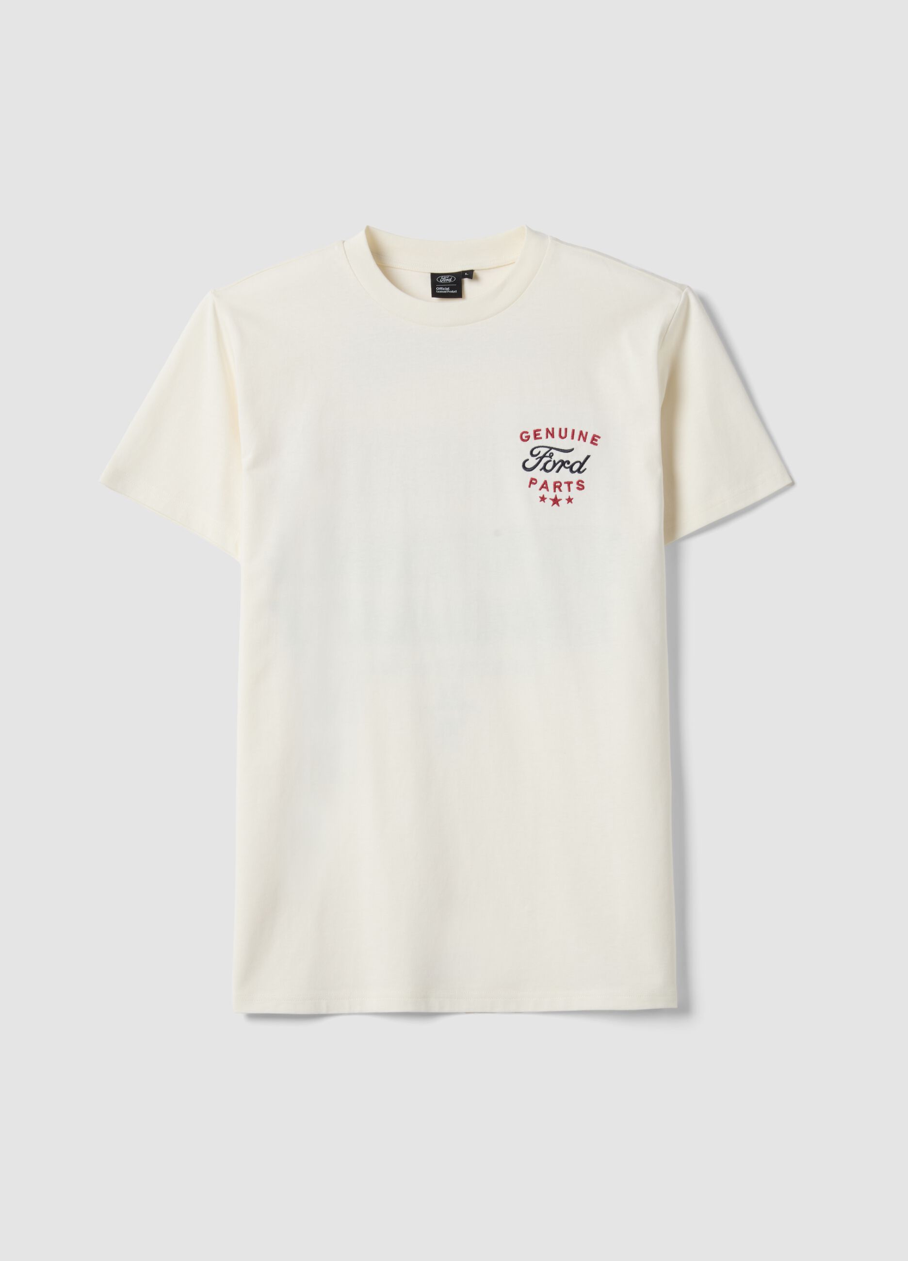 White pure cotton short-sleeve T-shirt with Ford print