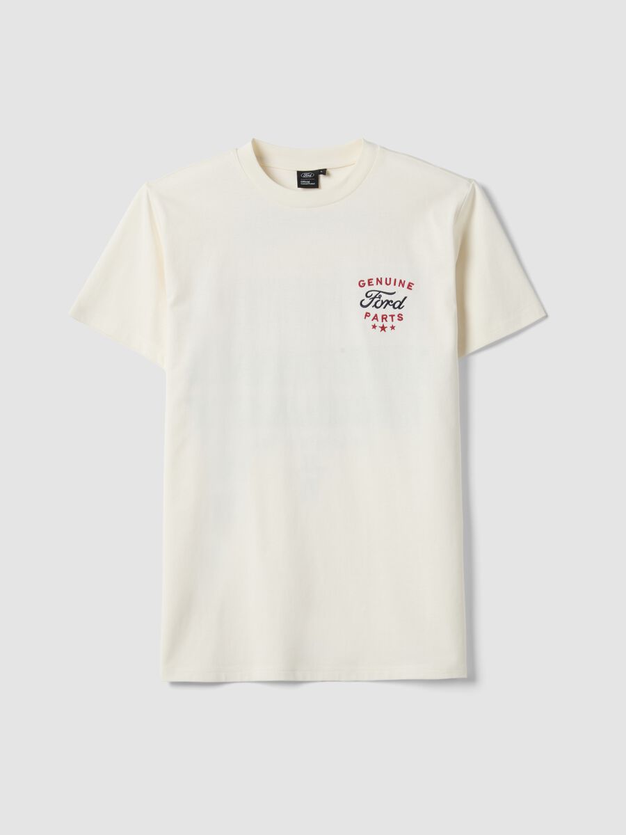 White pure cotton short-sleeve T-shirt with Ford print_4