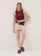 Beige cotton-blend mini skirt with floral lace_0