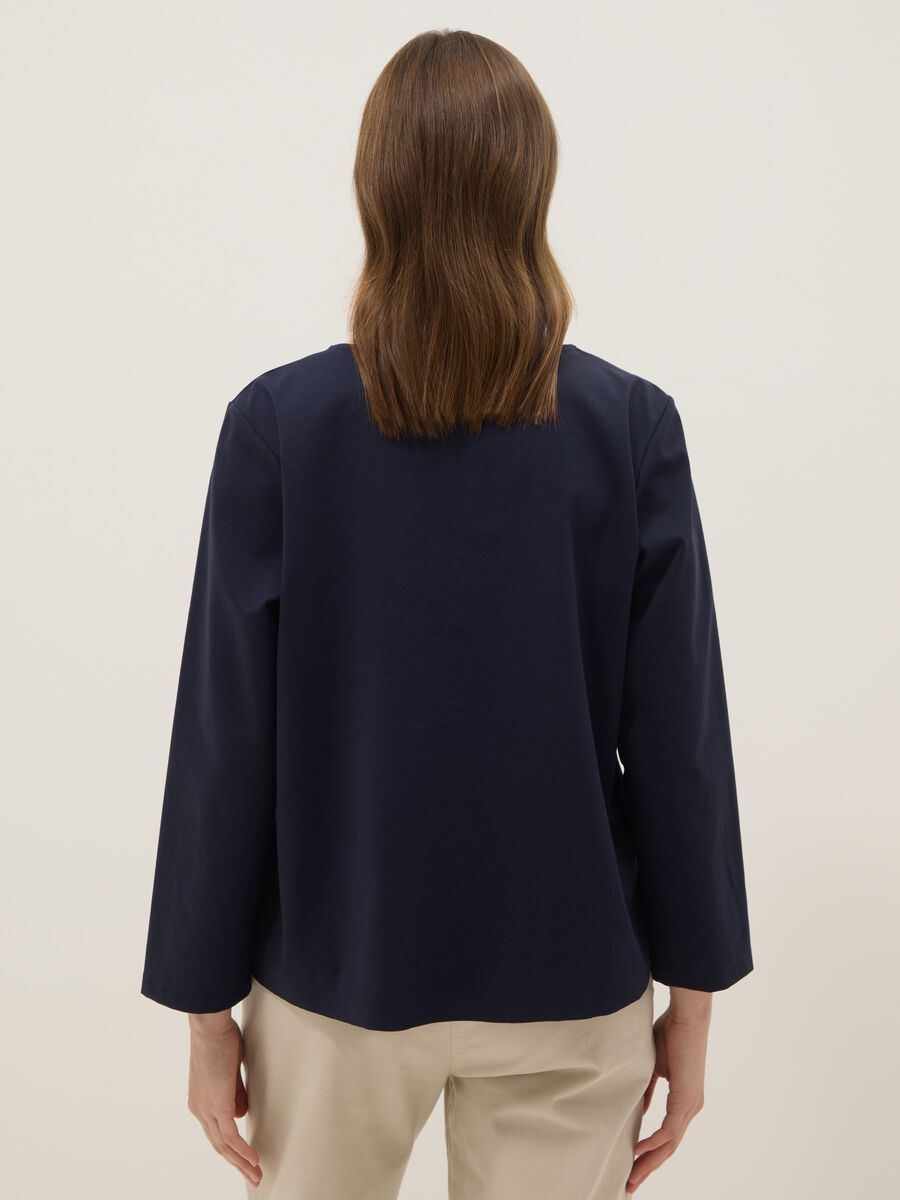 Blusa blu a maniche lunghe in cotone elasticizzato regular fit_2
