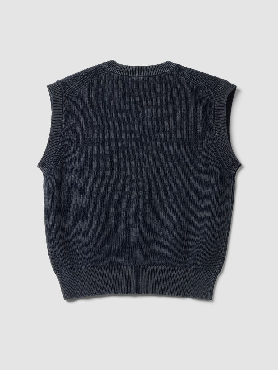 Gilet blu cropped in puro cotone con scollo profondo a V_6