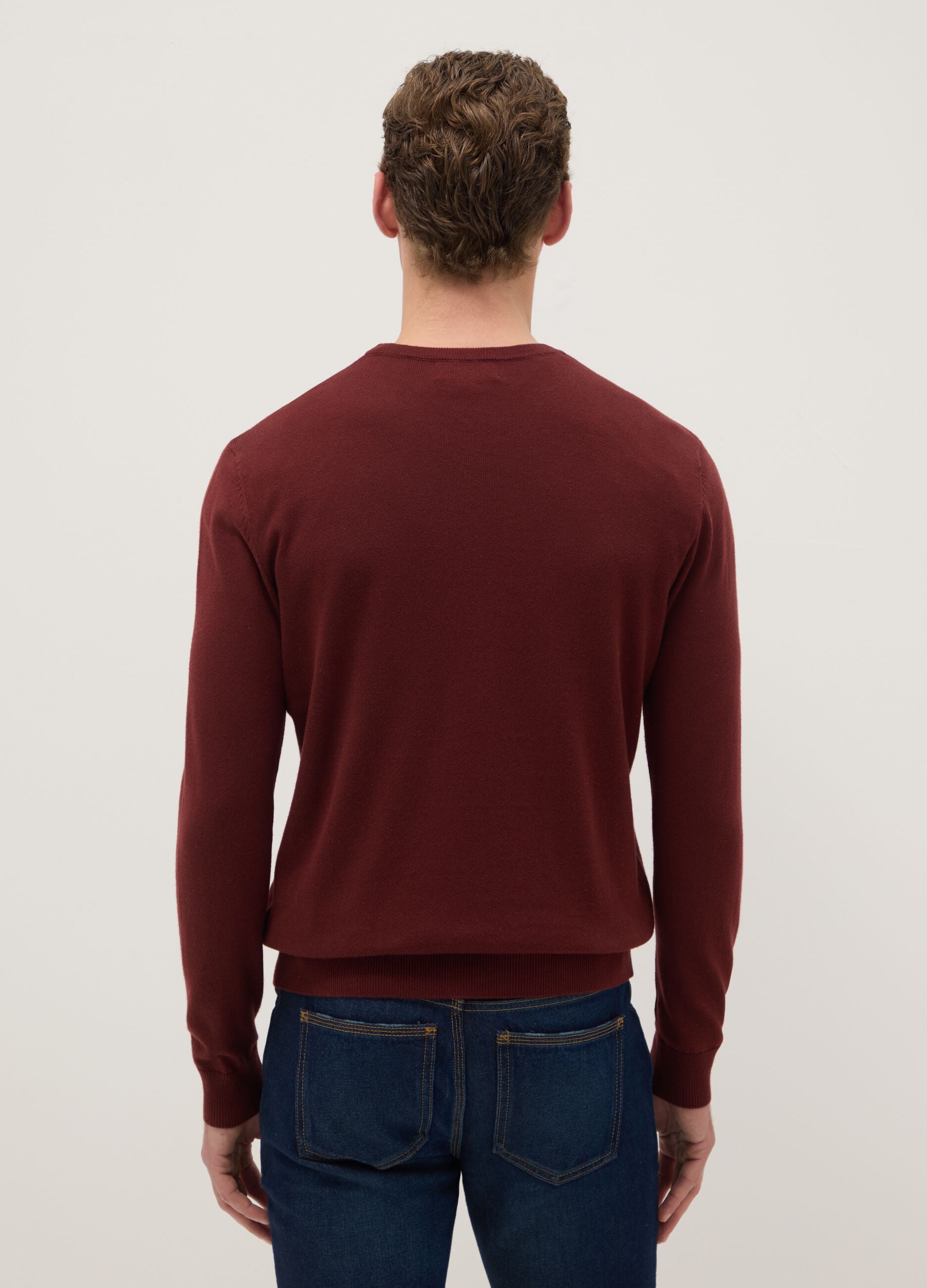 Brown crew-neck pullover in regular fit cotton blend