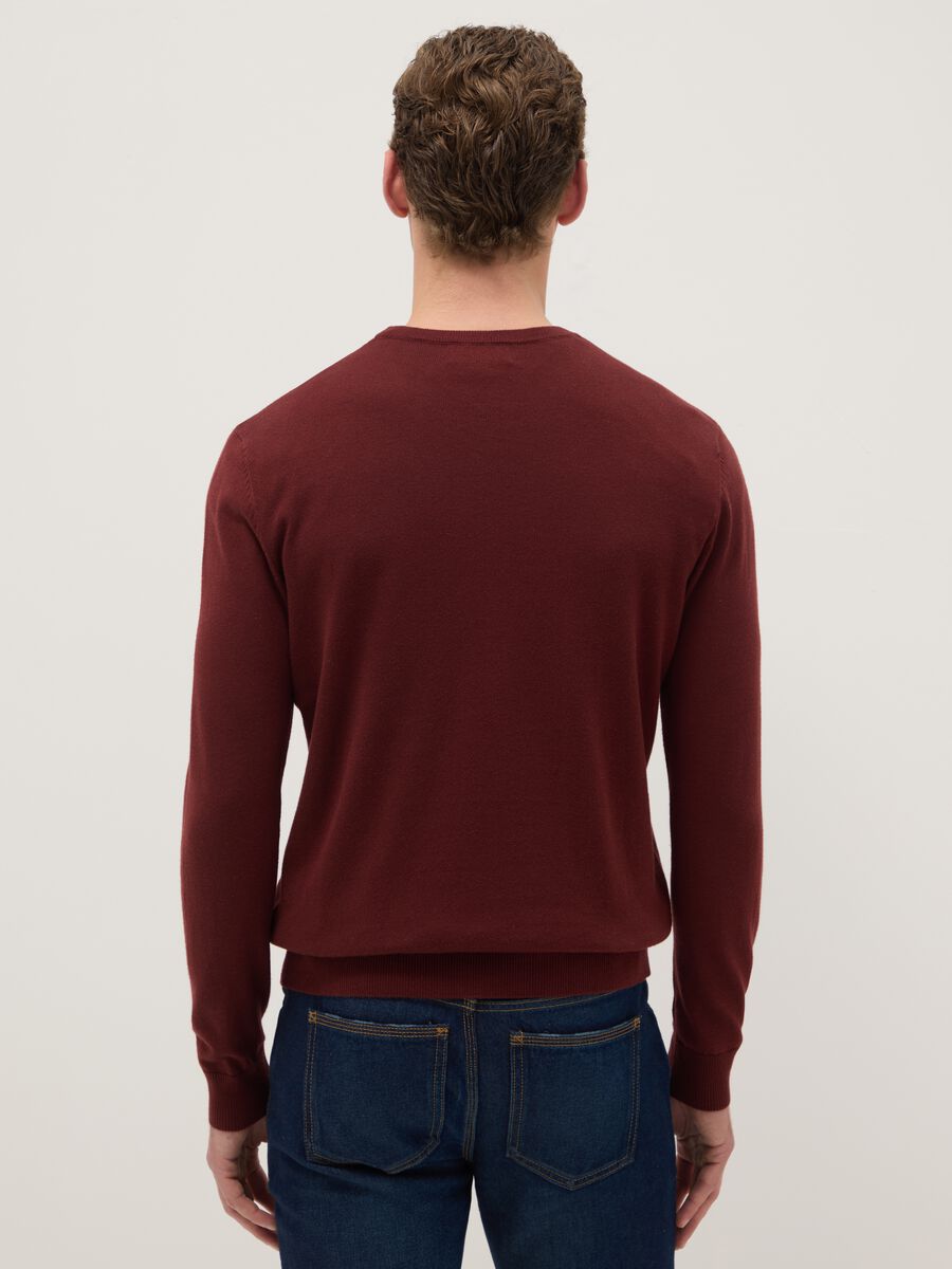 Brown crew-neck pullover in regular fit cotton blend_2