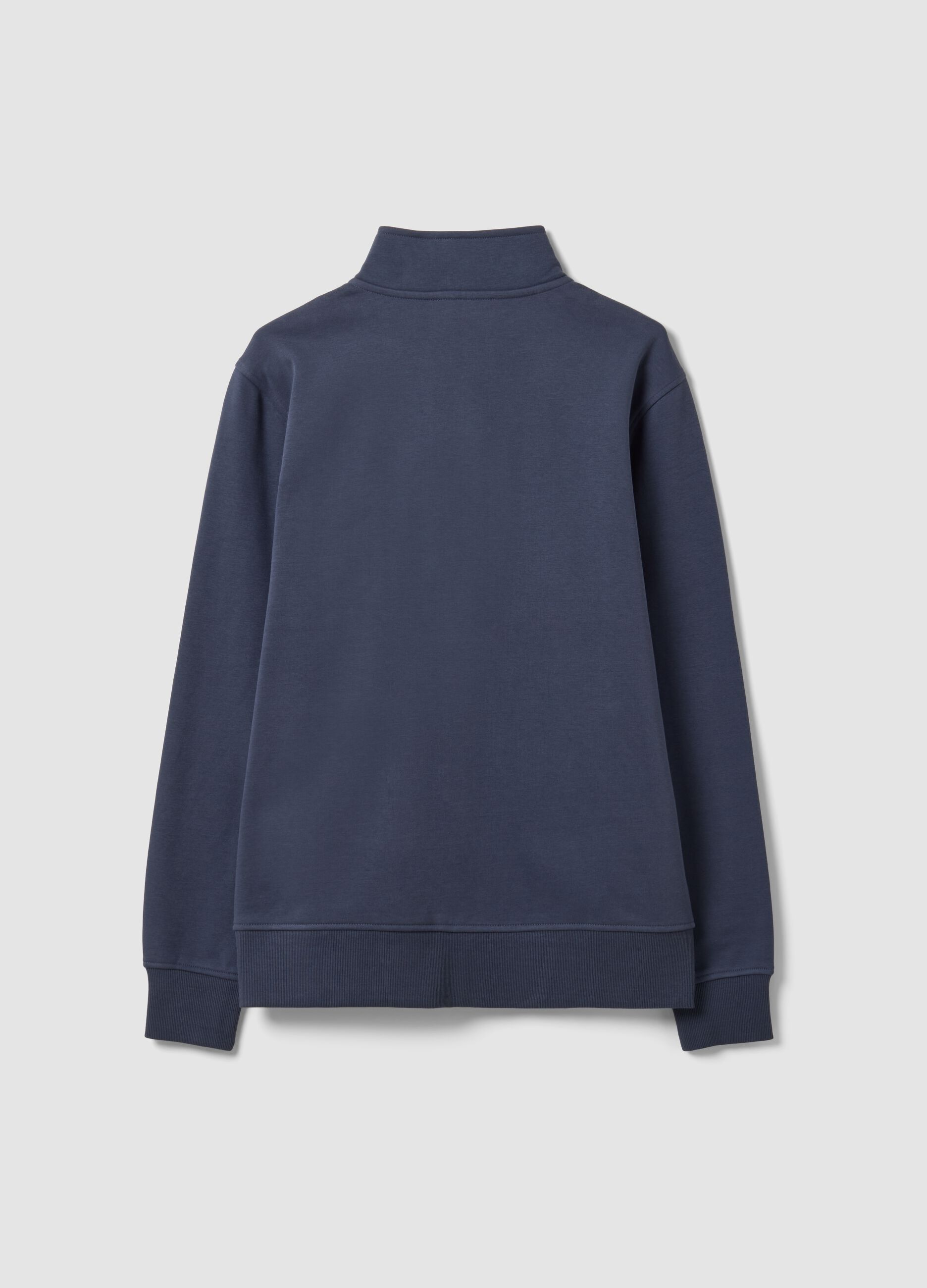Grey cotton-blend sweatshirt with crew neck and zip, regular fit