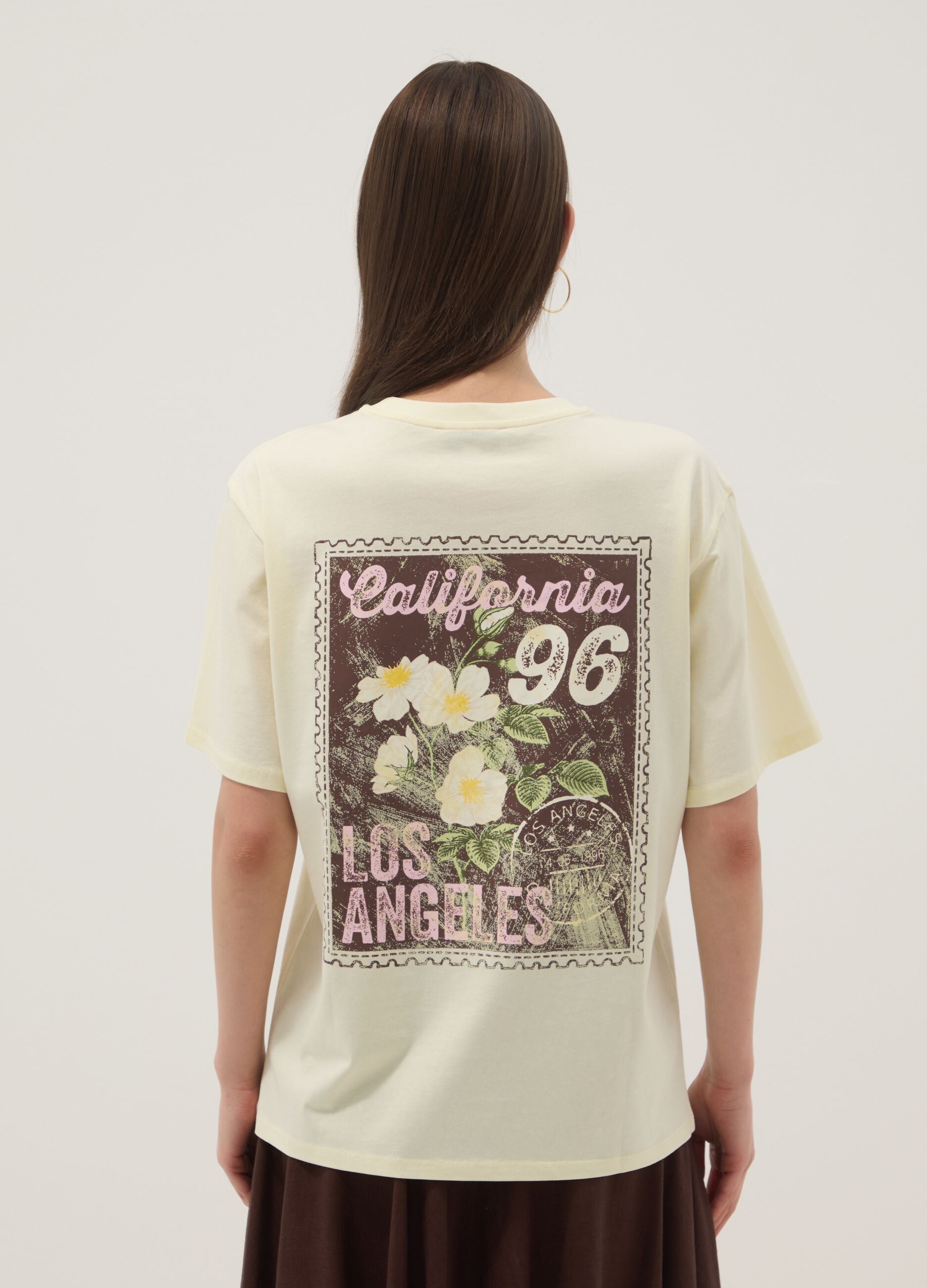 Yellow pure cotton T-shirt with contrast print, relaxed fit