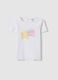 Girls' white stretch cotton T-shirt with star_0
