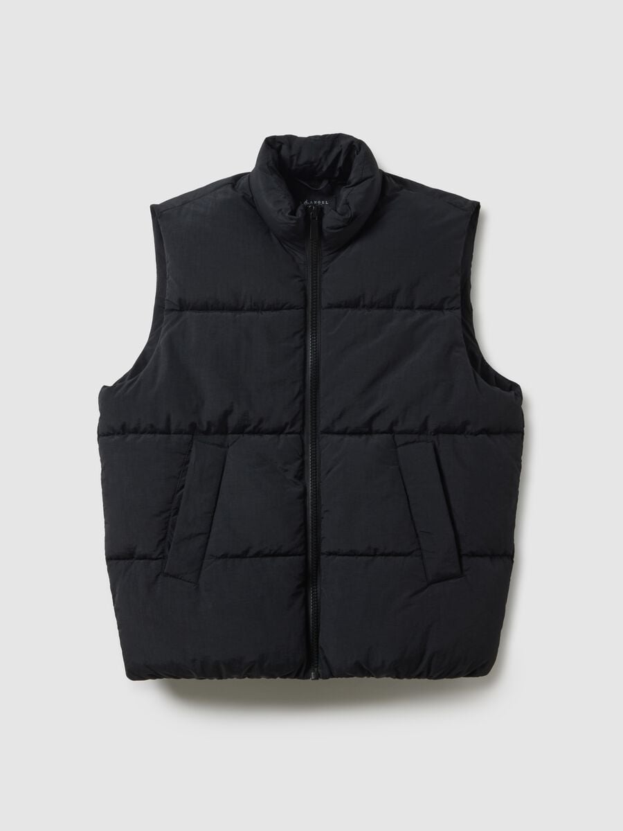 Black padded gilet regular fit with zip_4