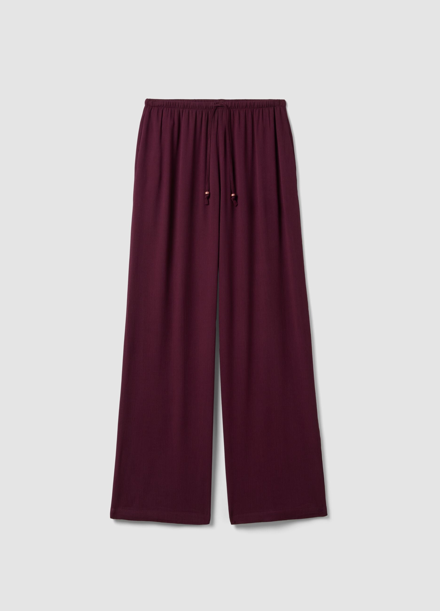 Purple pure viscose trousers with drawstring, relaxed fit
