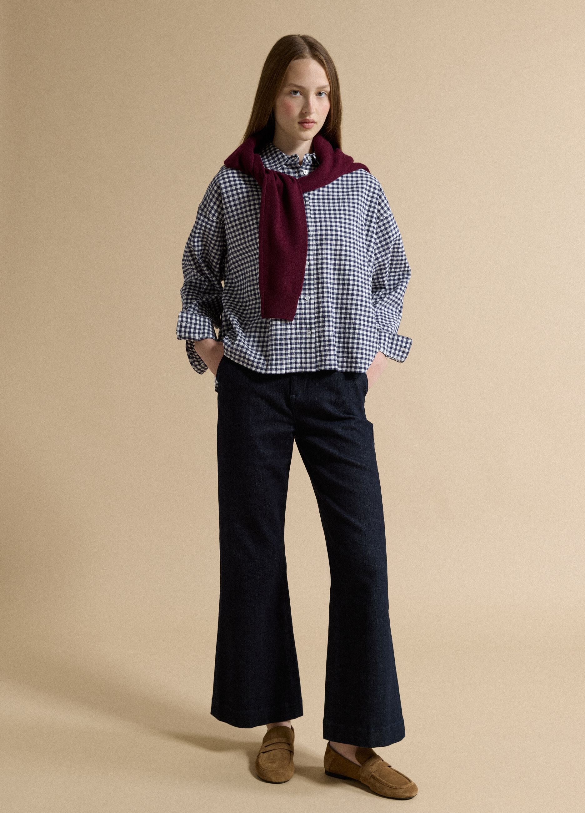 Blue checked regular-fit stretch cotton shirt