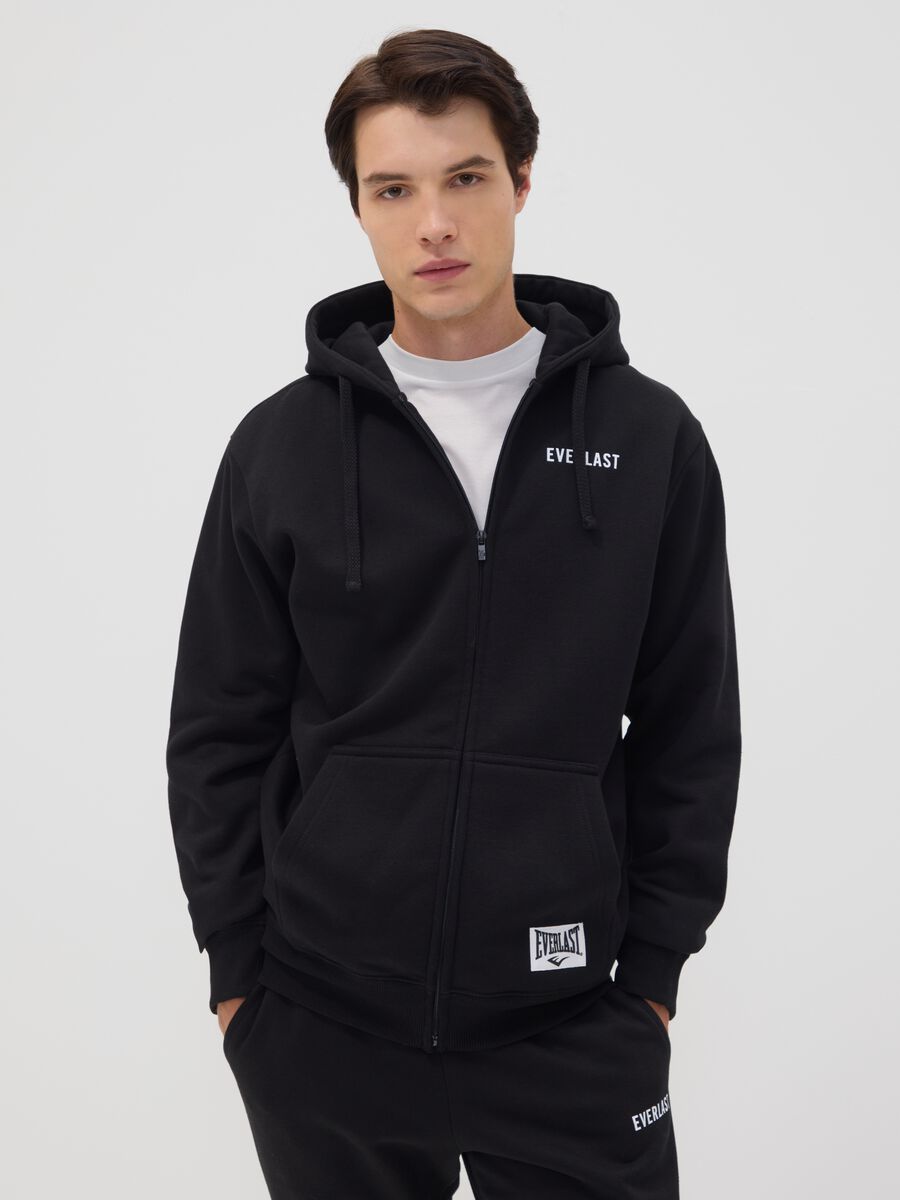 Black zip-up hooded sweatshirt in cotton blend_0