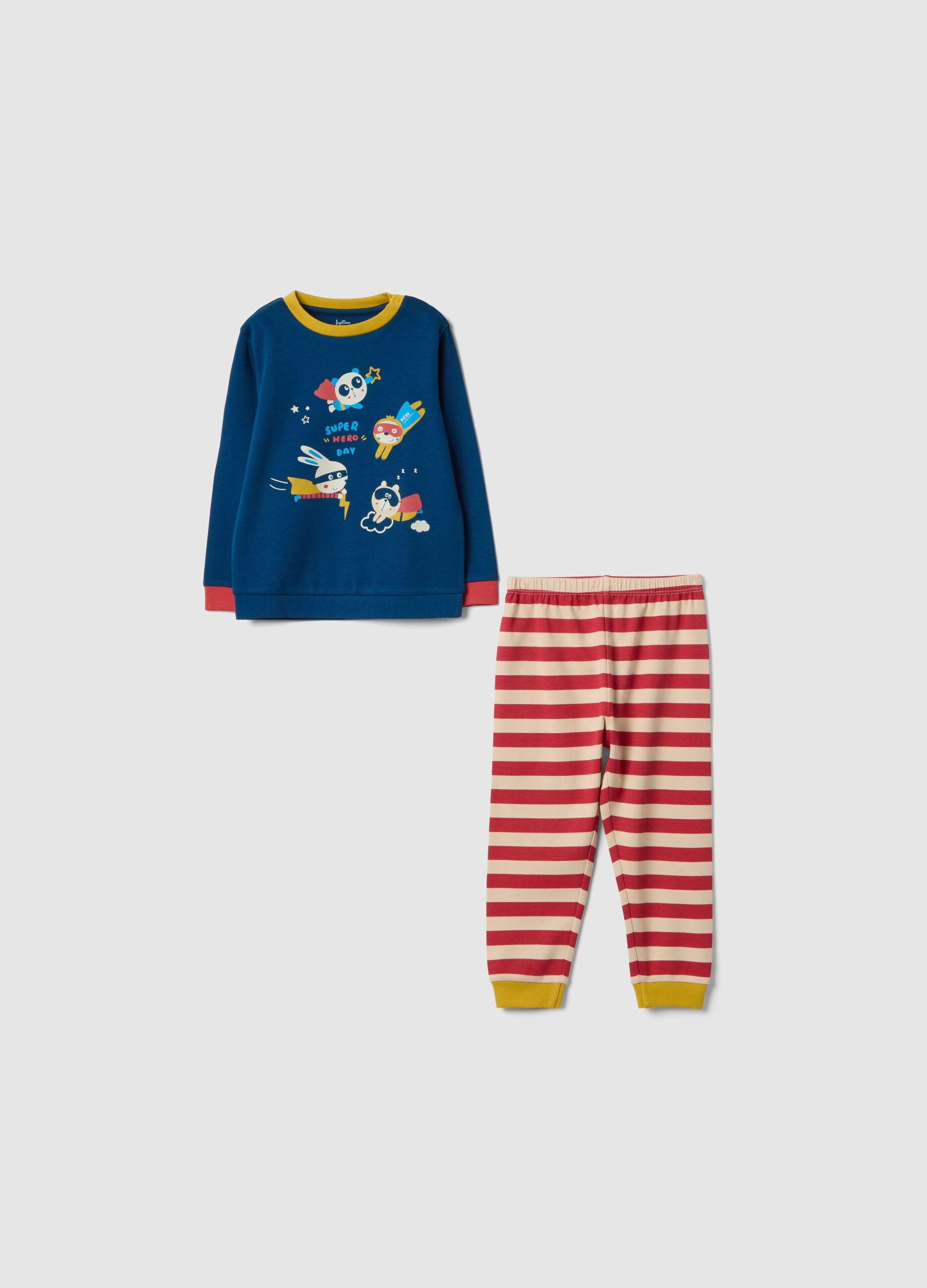 Newborn Regular Fit Multicolour Pure Cotton Pyjamas with Superheroes