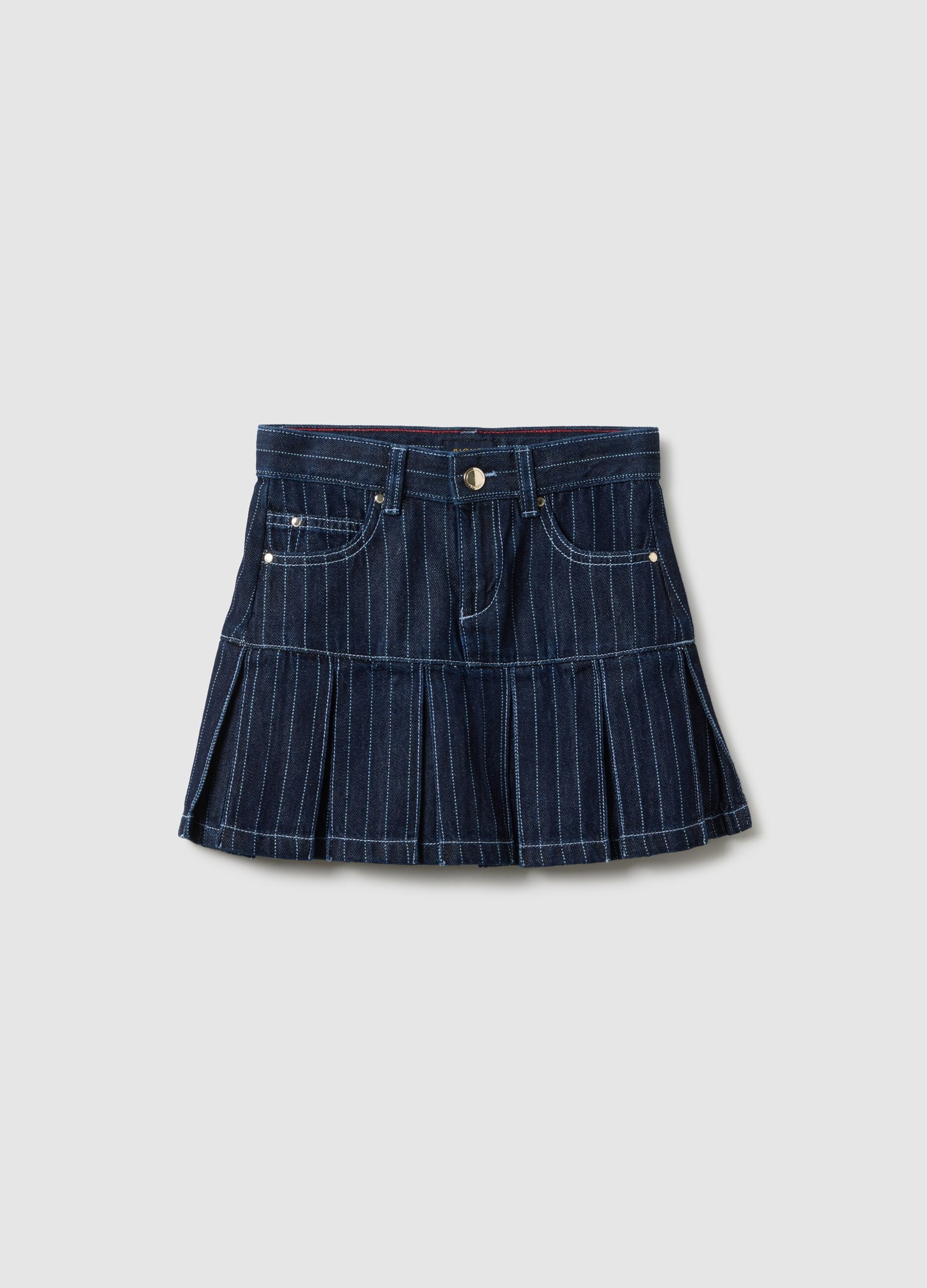 Girl's regular fit blue cotton-blend skirt with contrast stitching