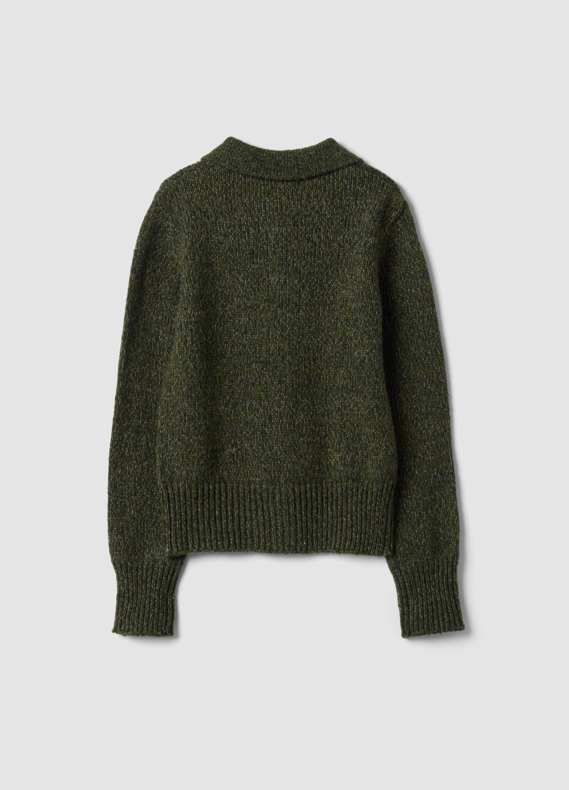 Green wool-blend cardigan with polo collar