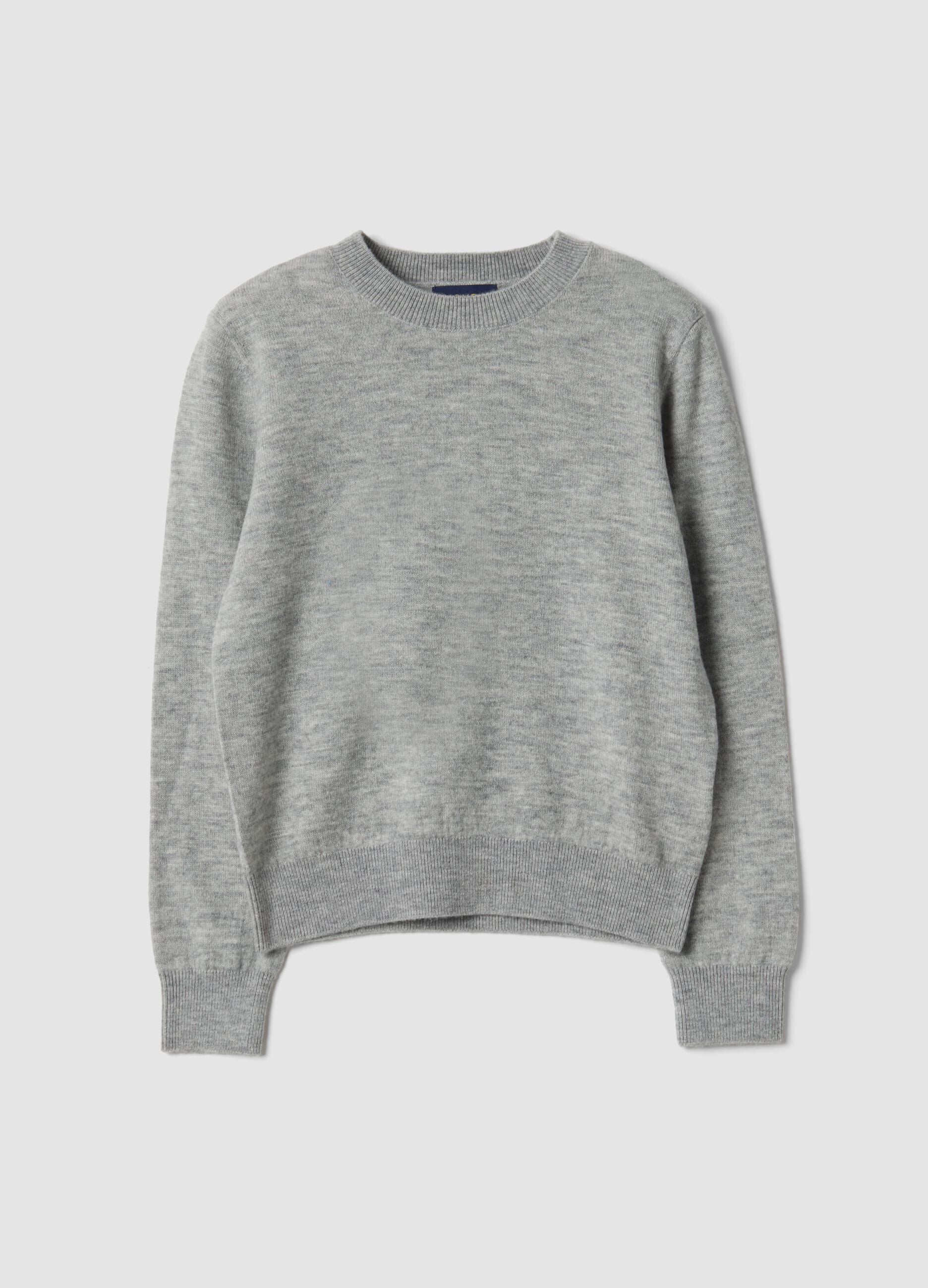 Grey pure wool long-sleeve jumper, regular fit