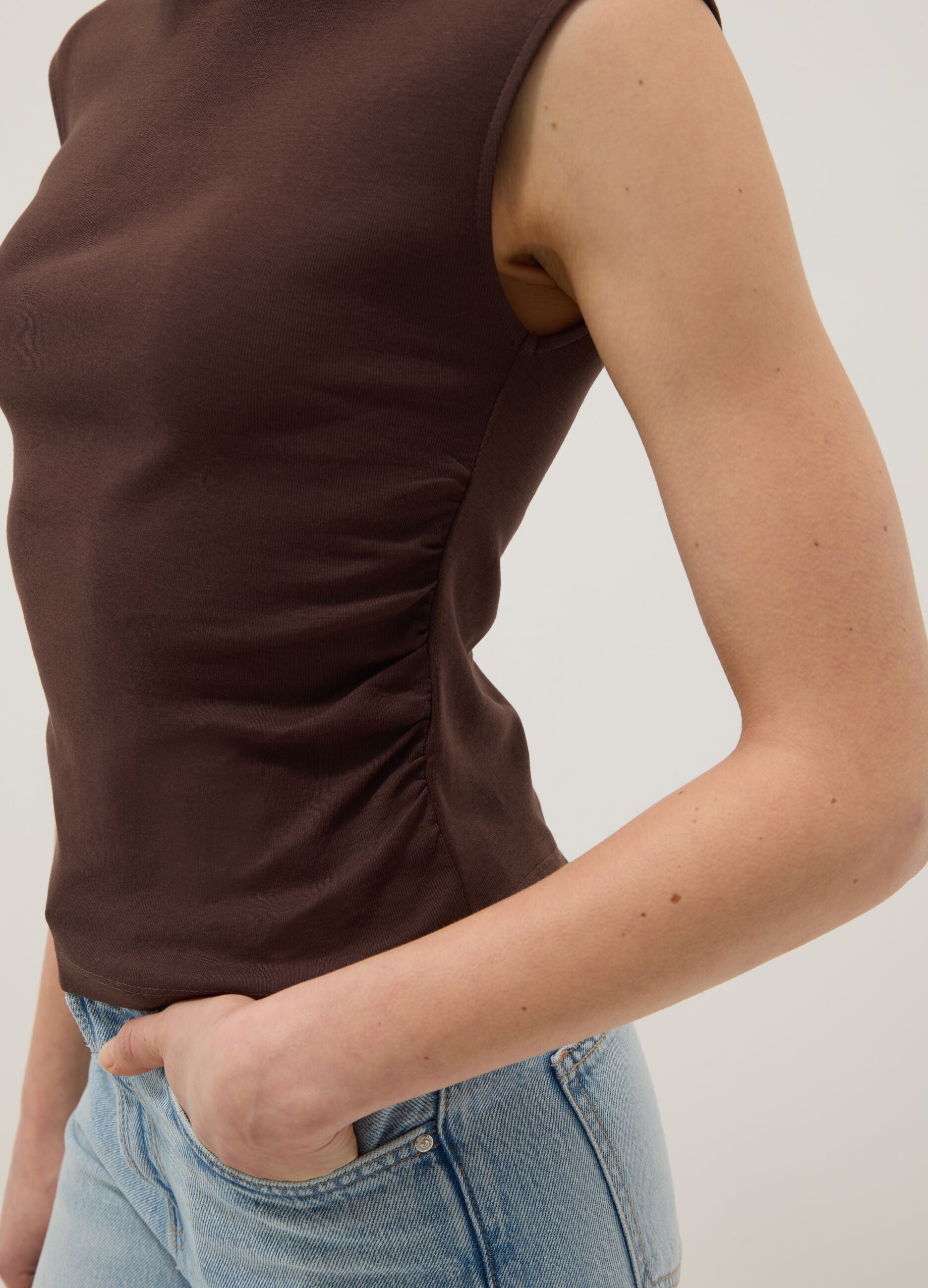 Brown pure cotton regular fit tank top