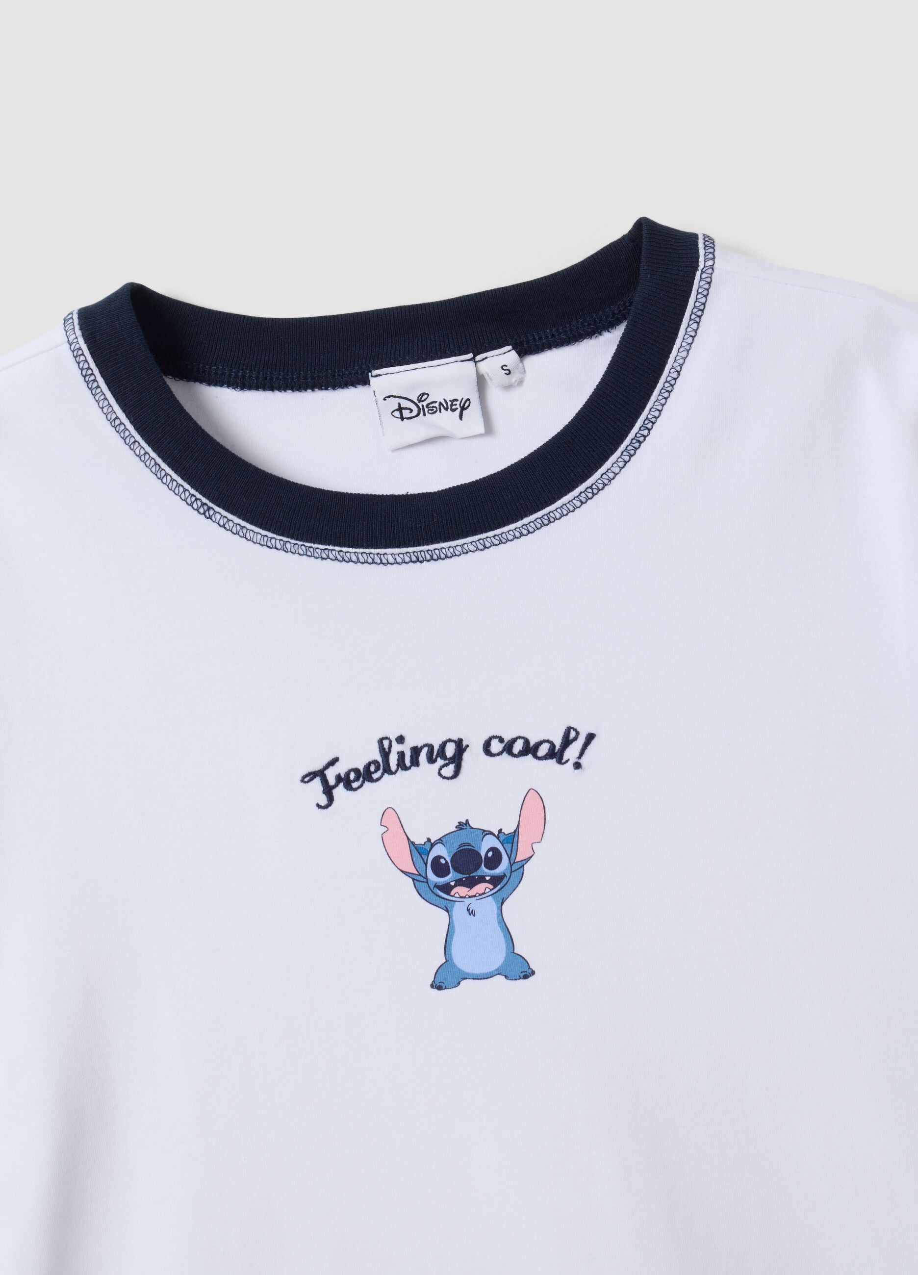 White stretch cotton T-shirt with Stitch print, regular fit