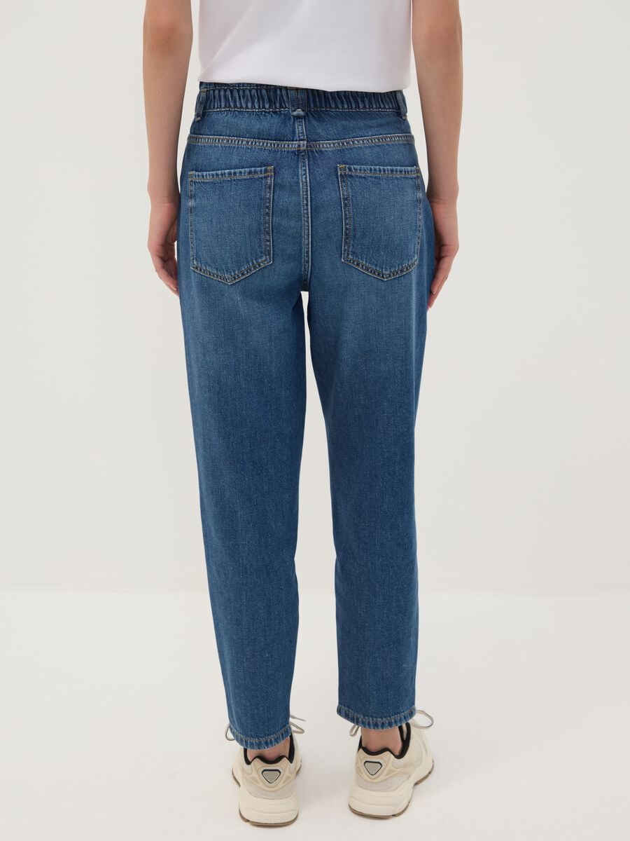 Blue pure cotton denim jeans with paperbag waist, baggy fit_2