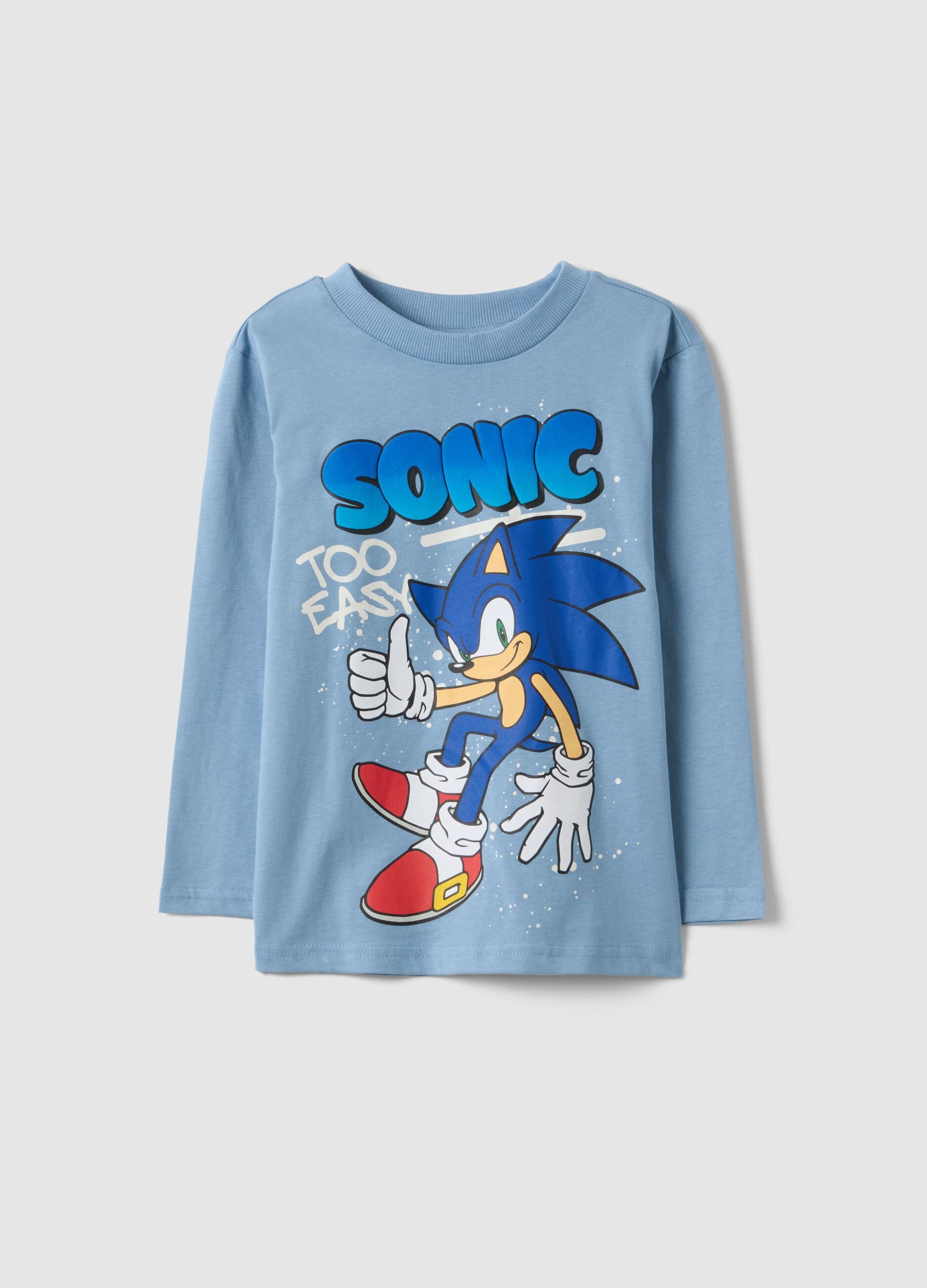 Blue pure cotton children's t-shirt with Sonic regular fit