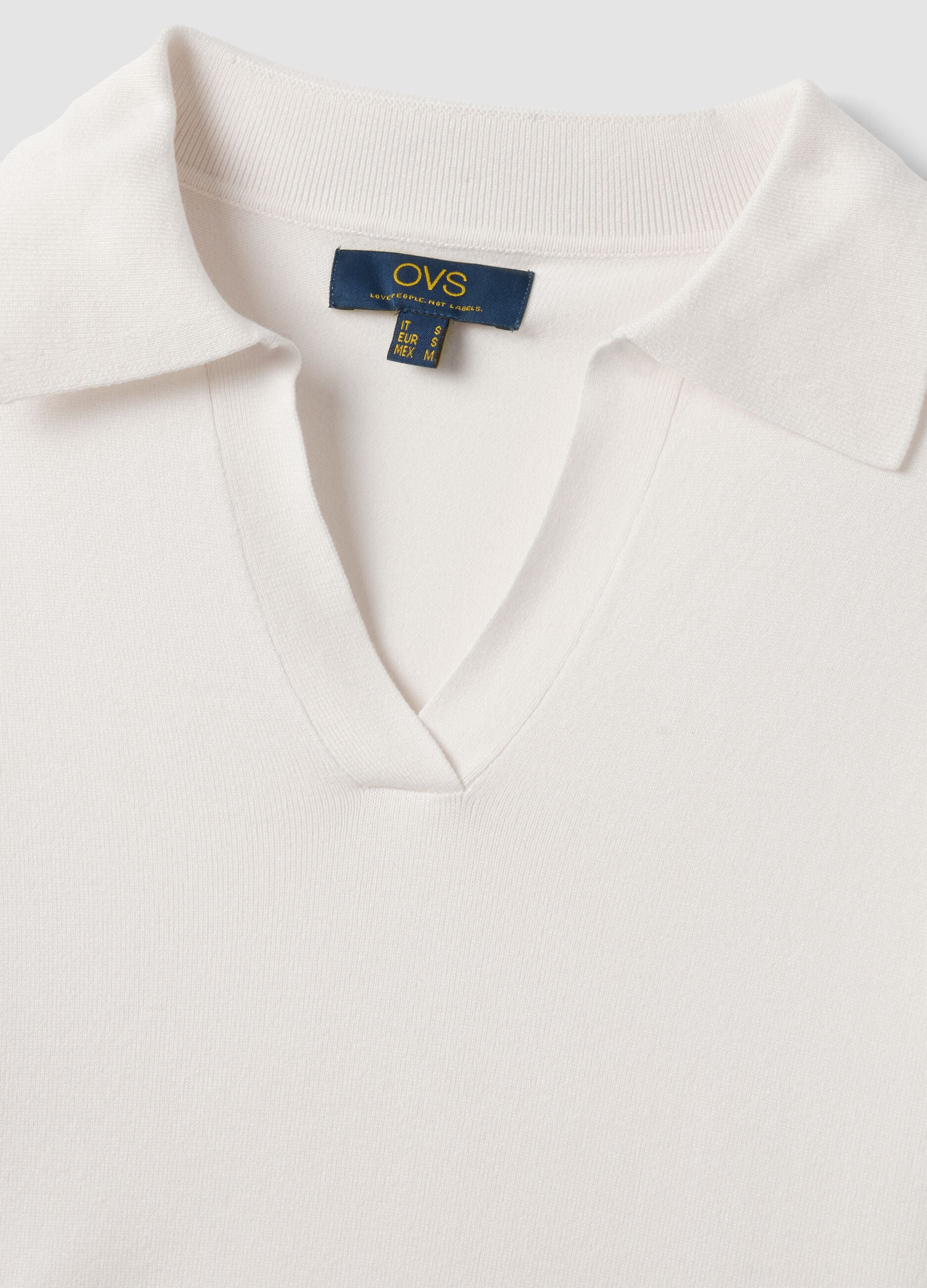 White viscose-blend polo-collar jumper, regular fit