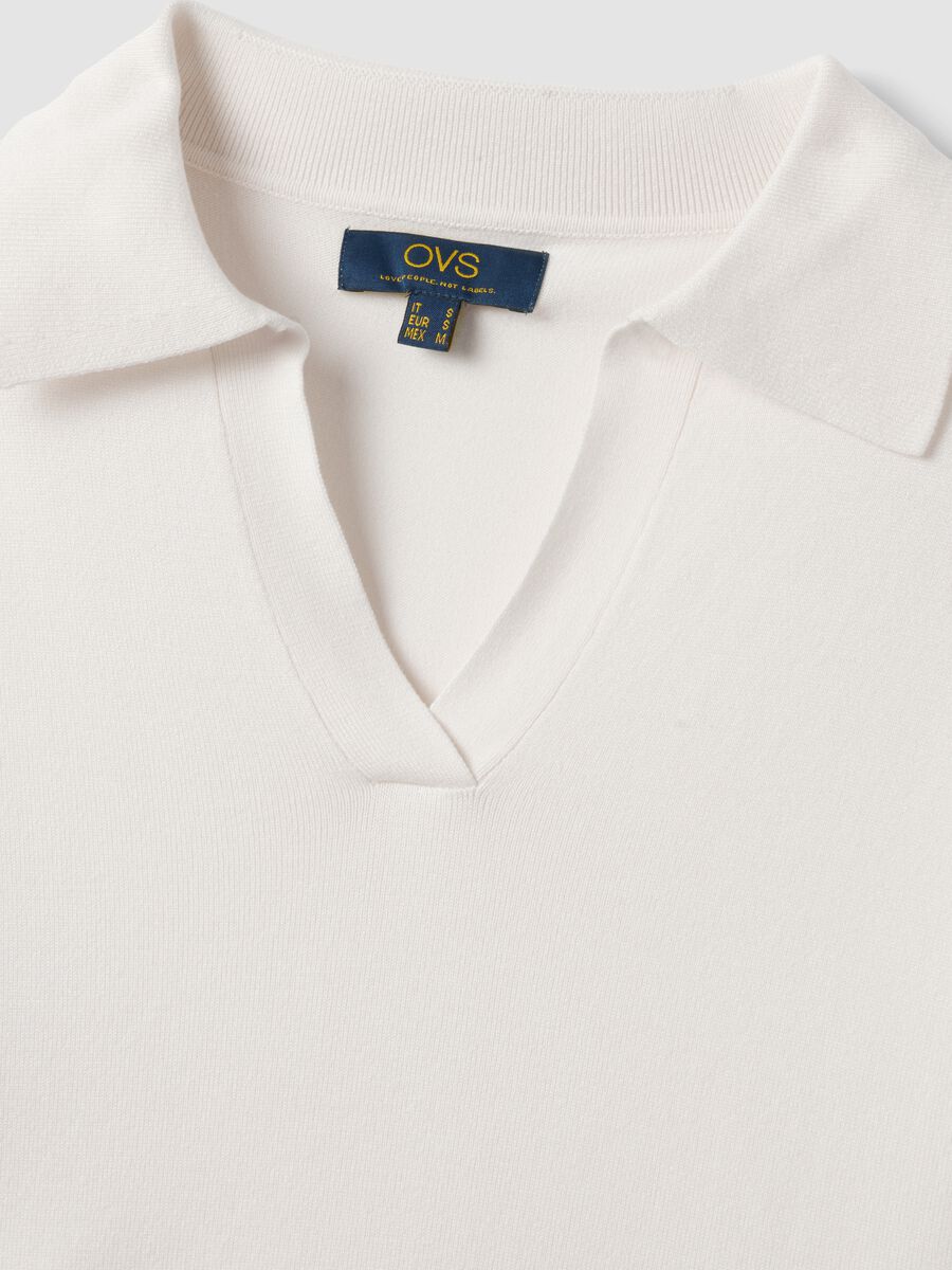 White viscose-blend polo-collar jumper, regular fit_6