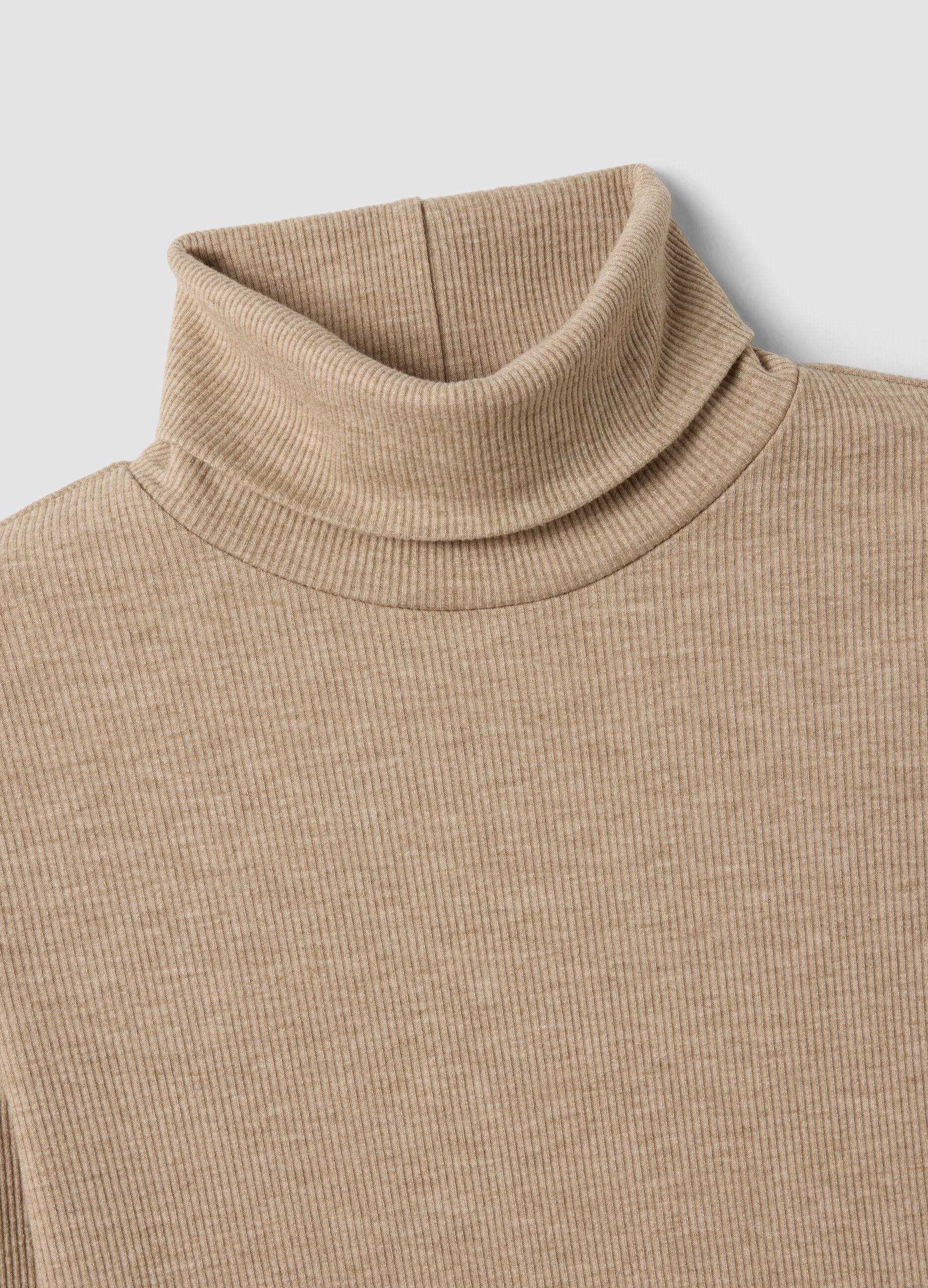 Beige stretch viscose crew-neck jumper, regular fit