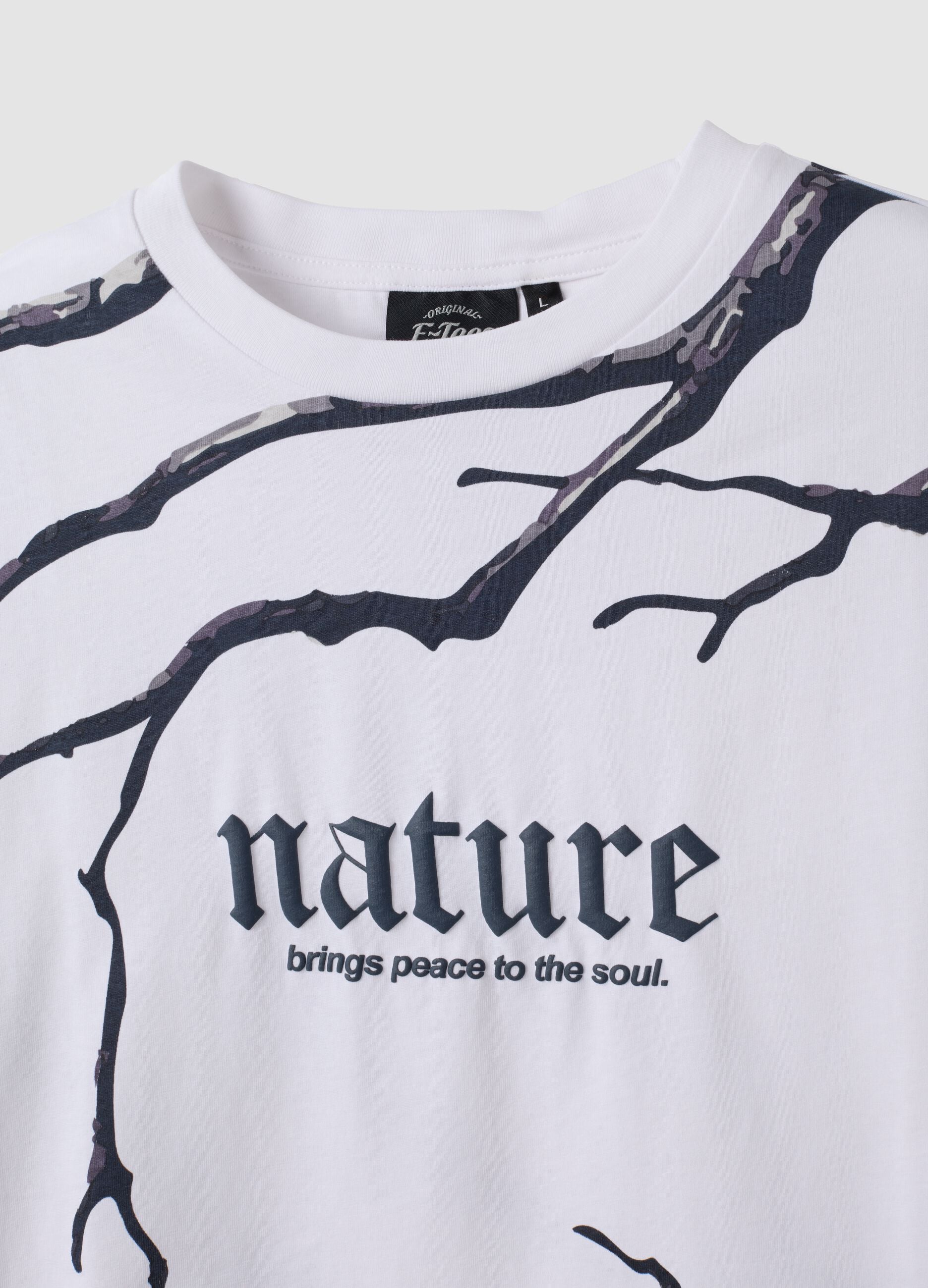 White pure cotton T-shirt with Nature slogan