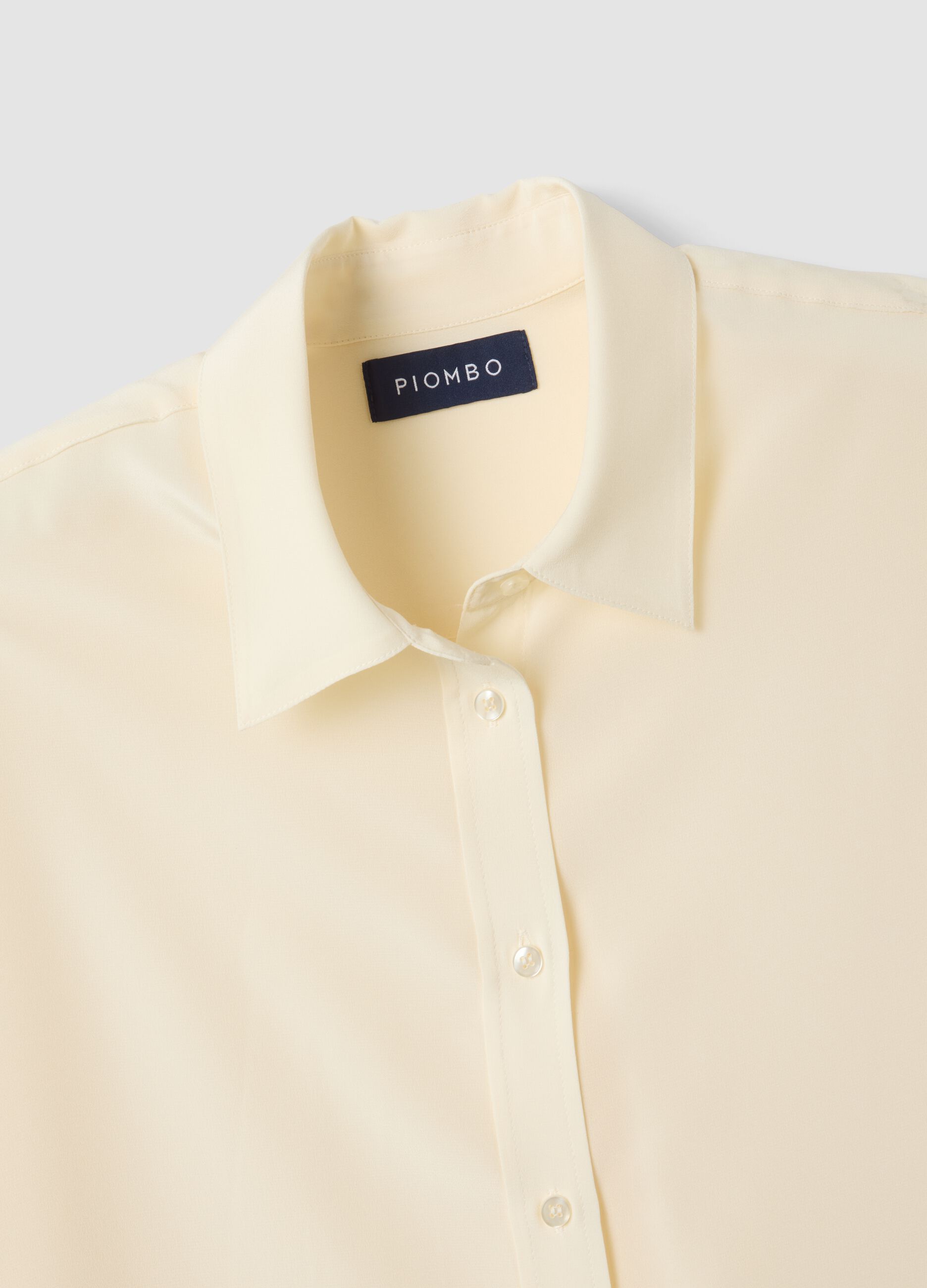 Beige pure silk shirt with classic collar and regular fit