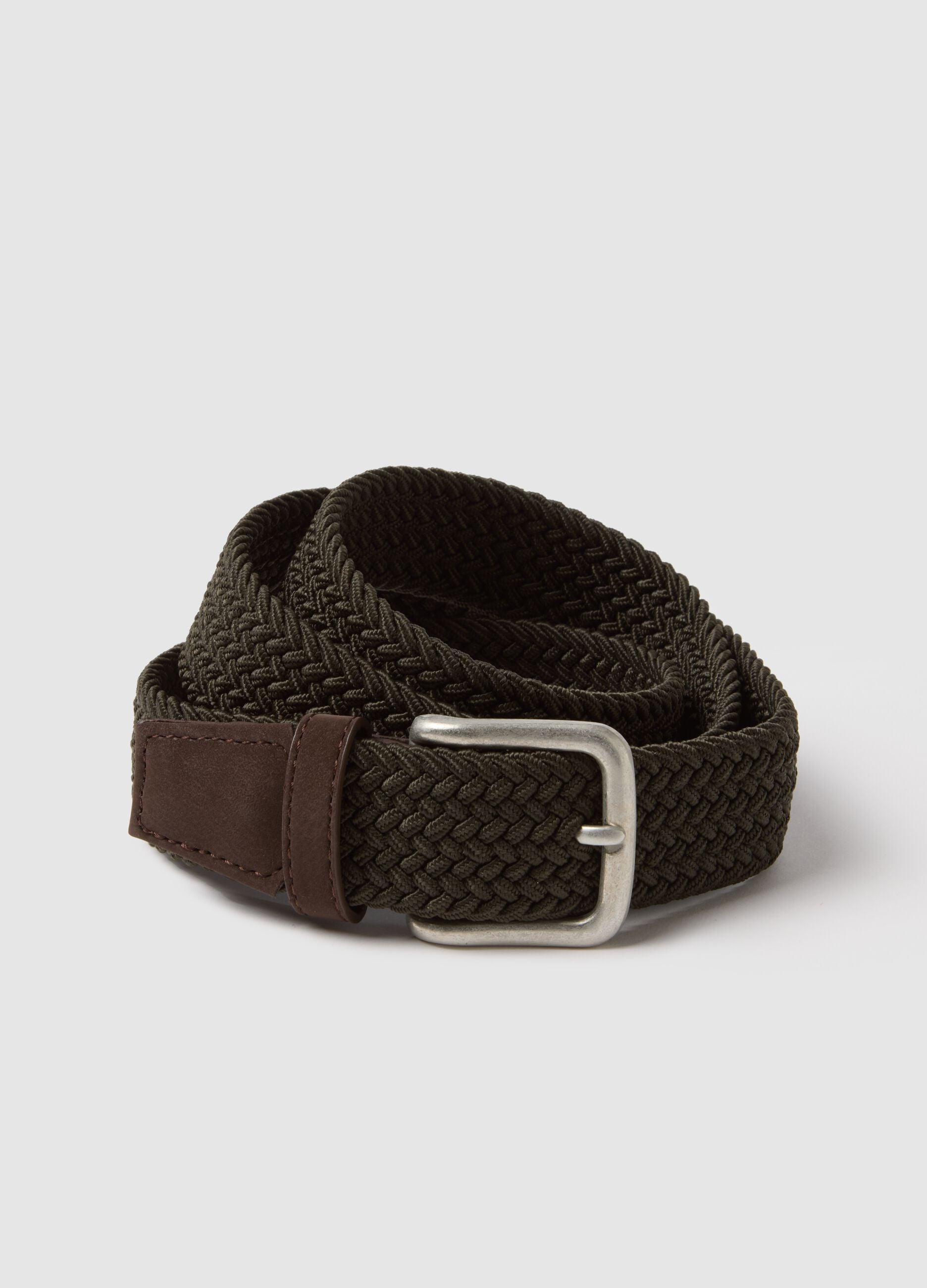 Brown braided belt with metal buckle