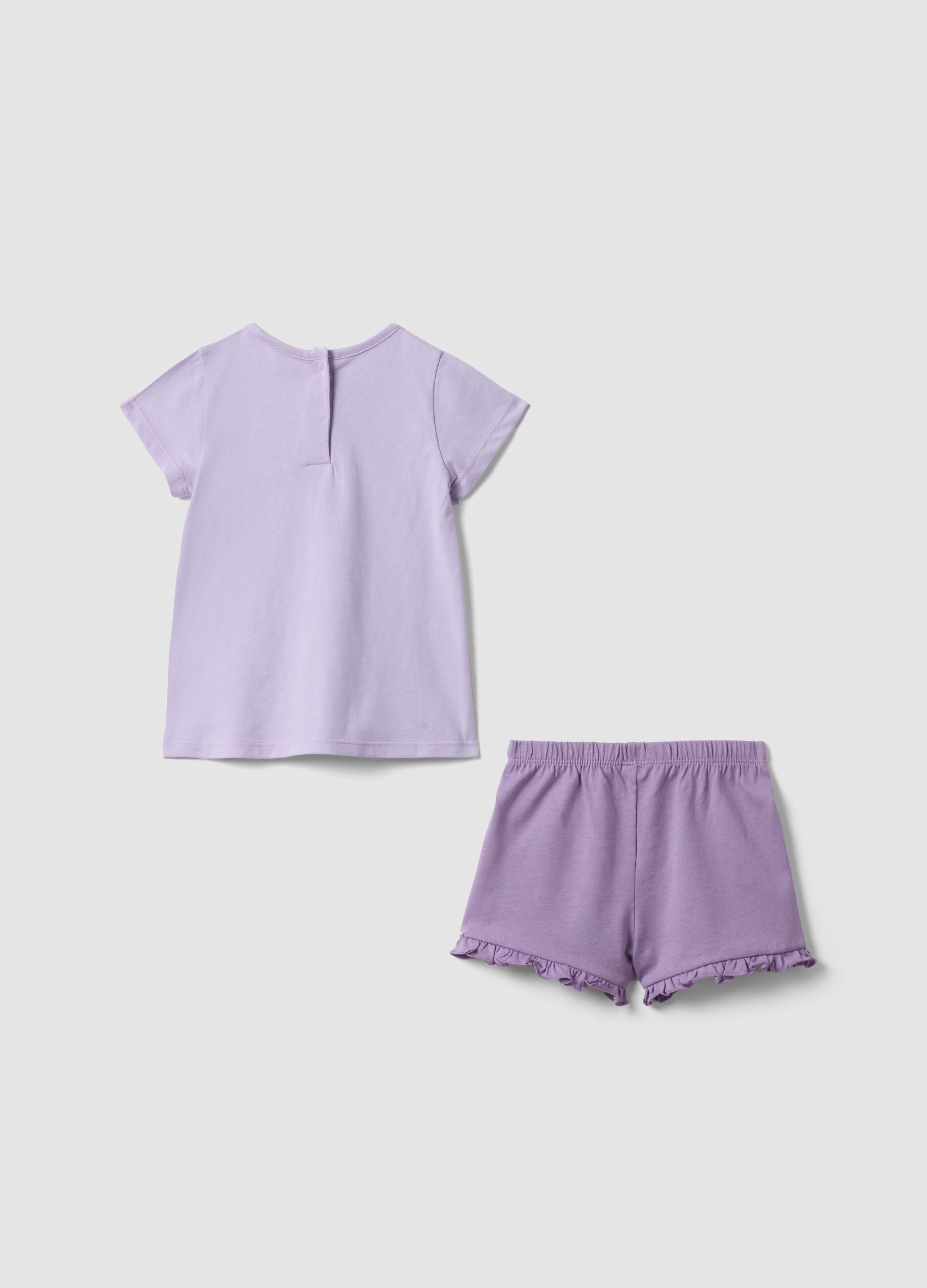 Short purple cotton pyjamas for baby girls, regular fit with print