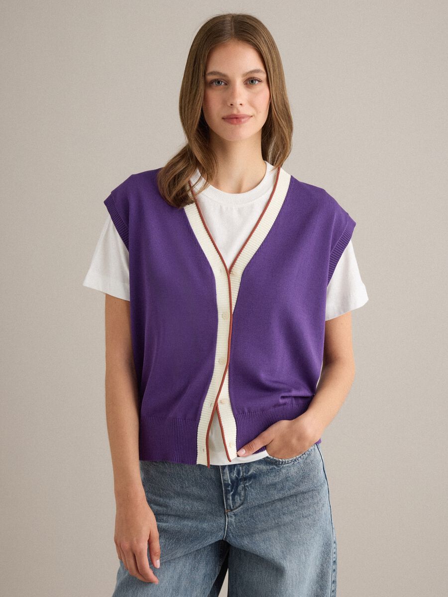 Purple viscose-blend vest in plain knit_0