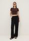 Brown ribbed fitted stretch-cotton T-shirt_1