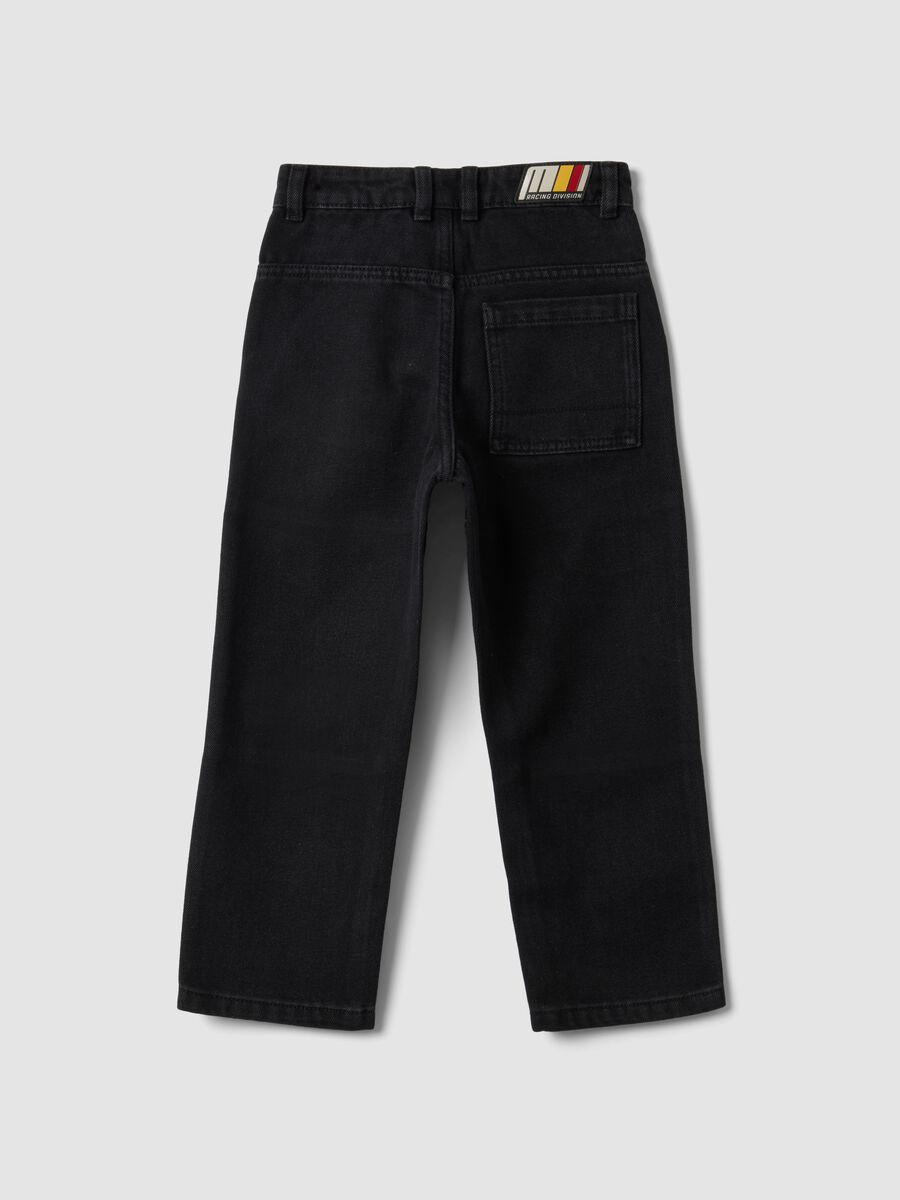 Black wide-leg jeans in cotton, viscose and lyocell blend with Mickey print_1