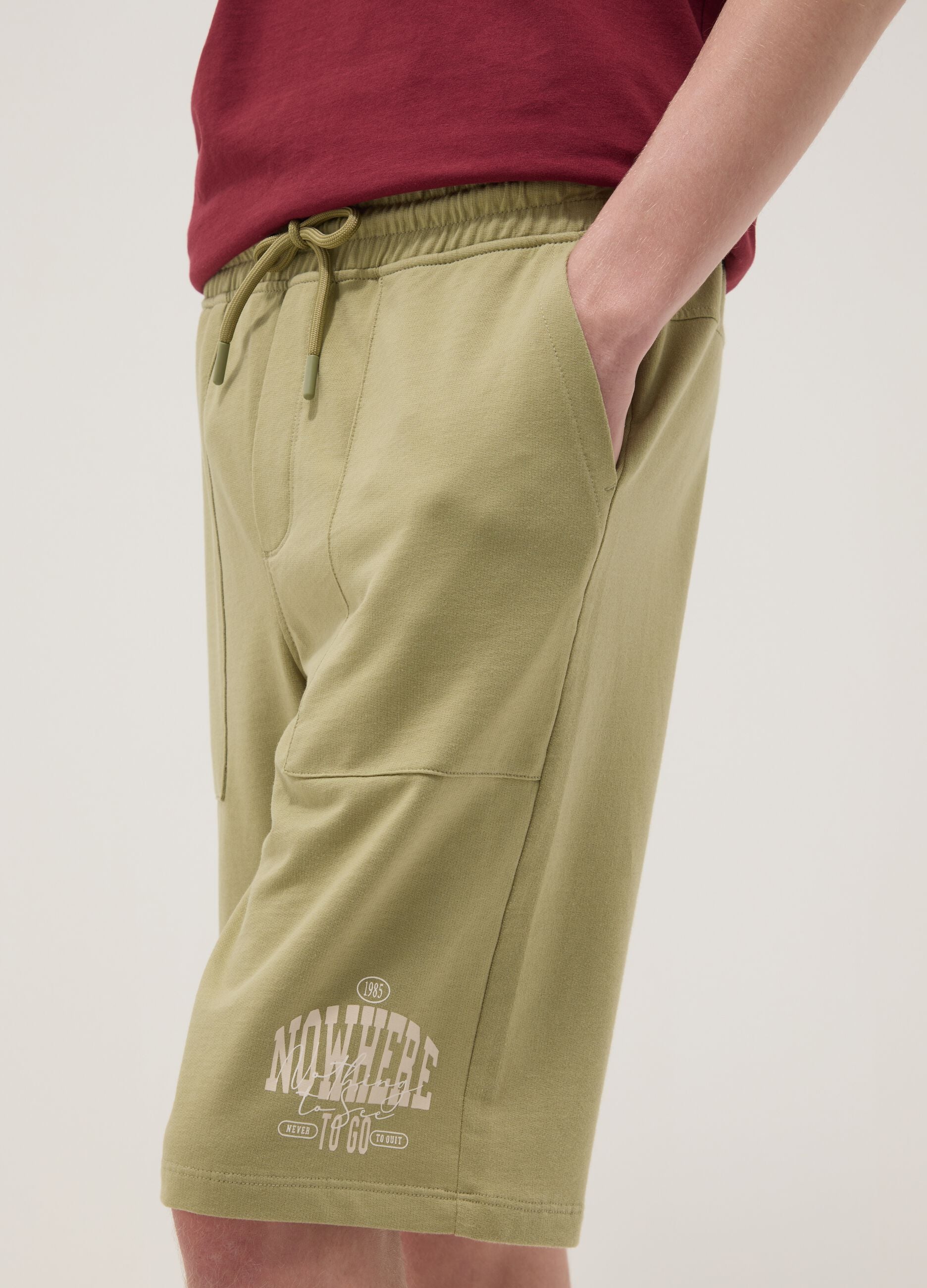 Green pure cotton jogger shorts for boys with elasticated waistband