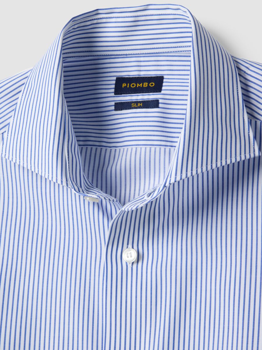 Camicia in puro cotone a righe bianche e blu slim fit_5