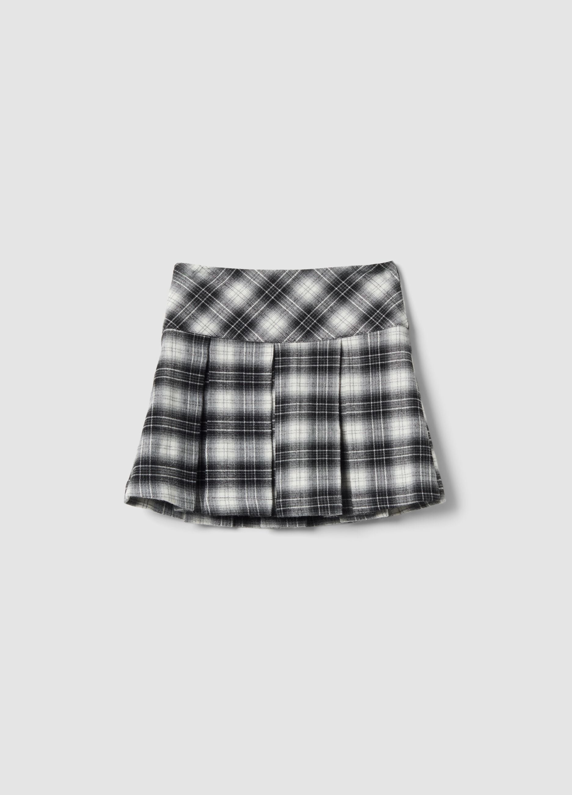 Black checked stretch viscose skirt with double buckle