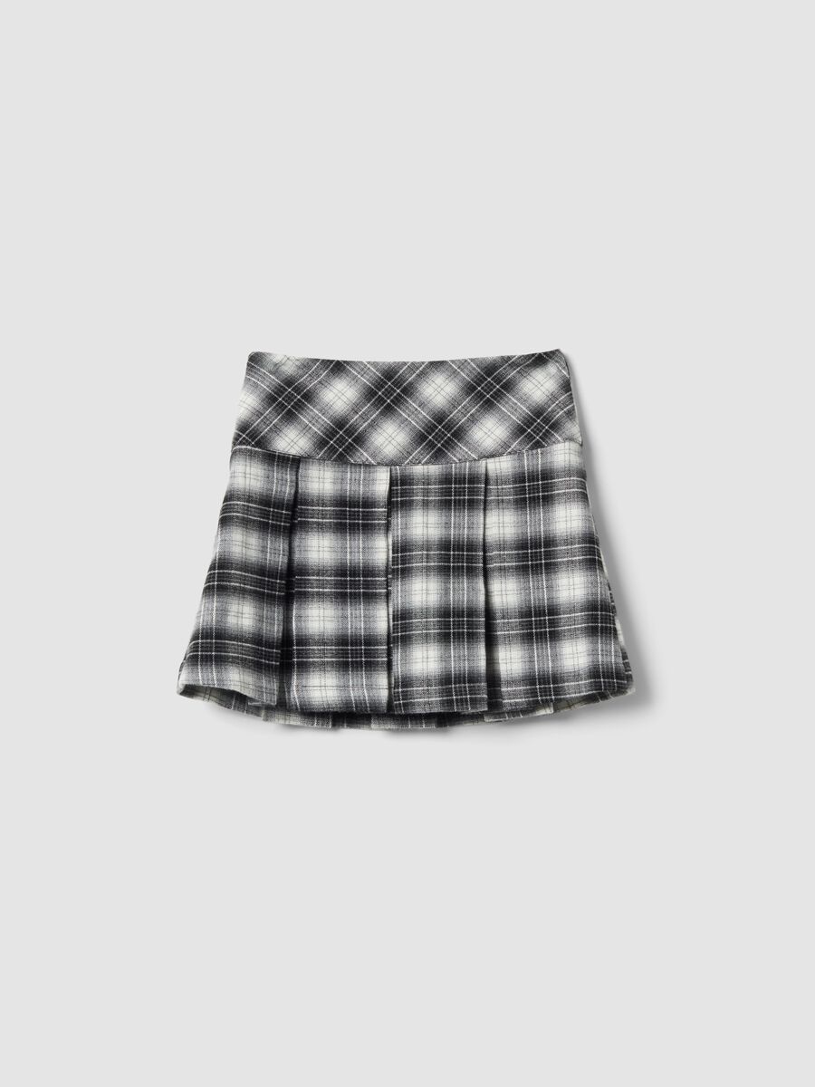 Black checked stretch viscose skirt with double buckle_1