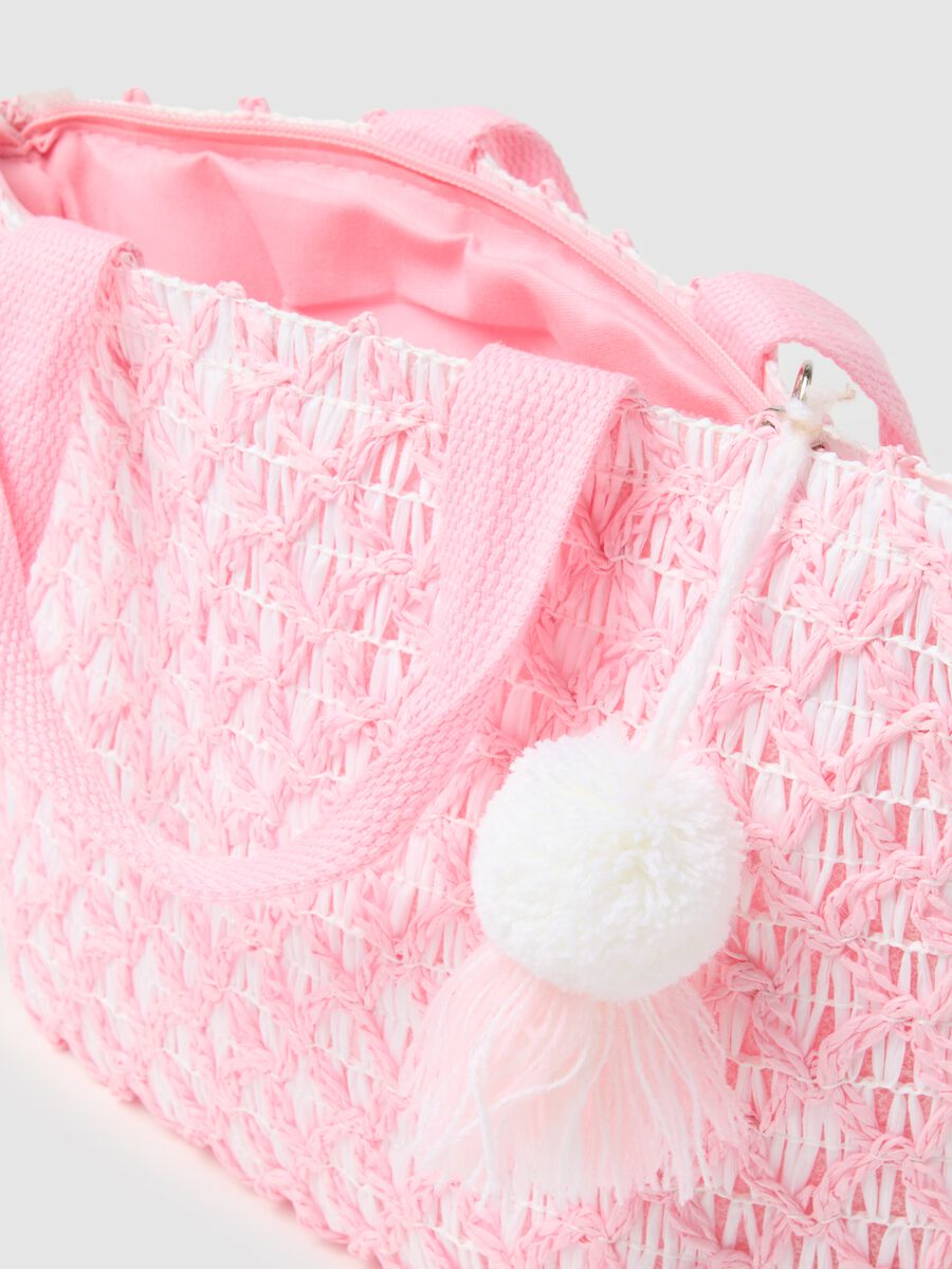 Pink and white raffia maxi bag_2