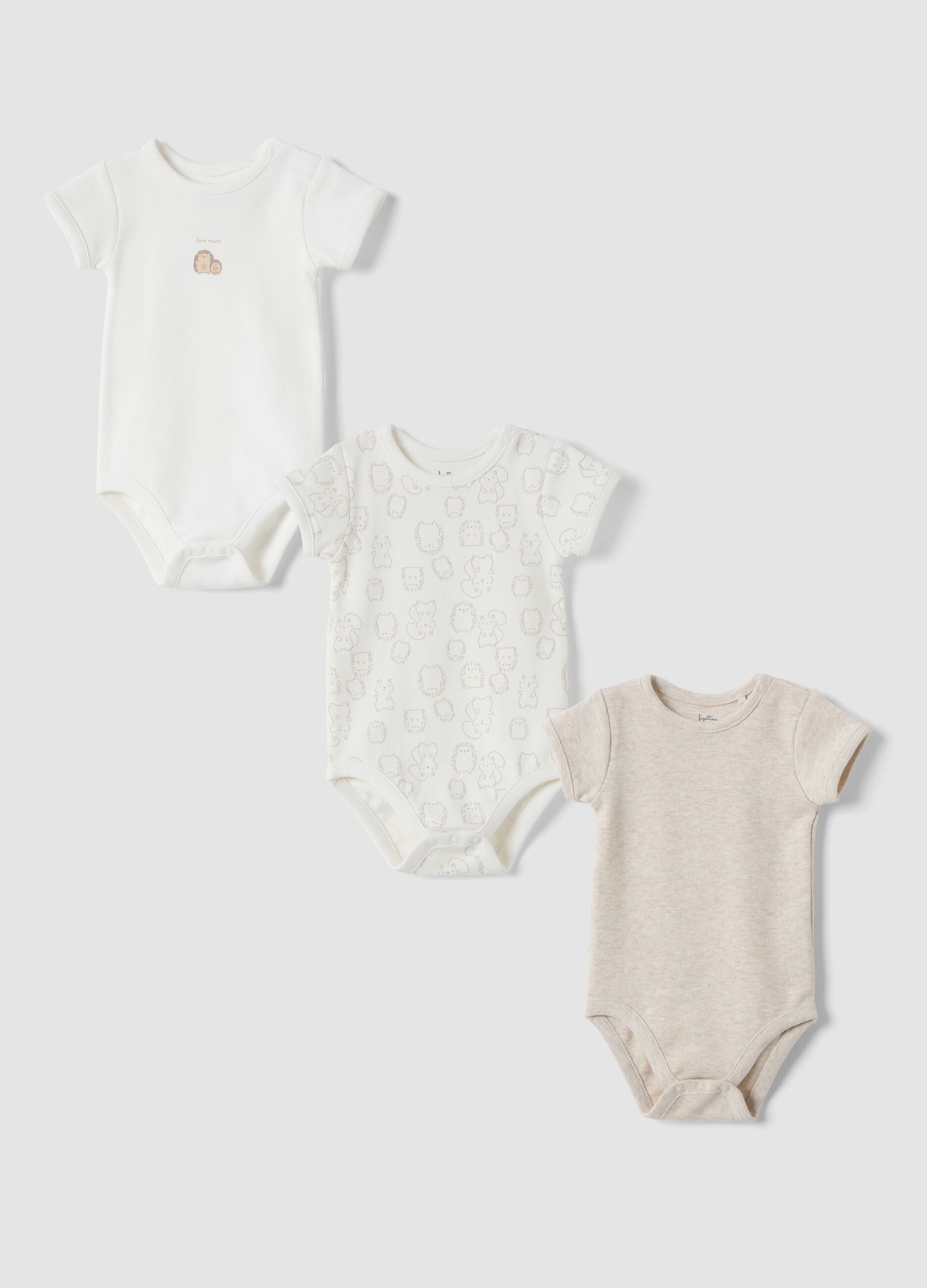 3-pack of multicolour organic cotton crew-neck bodysuits with print